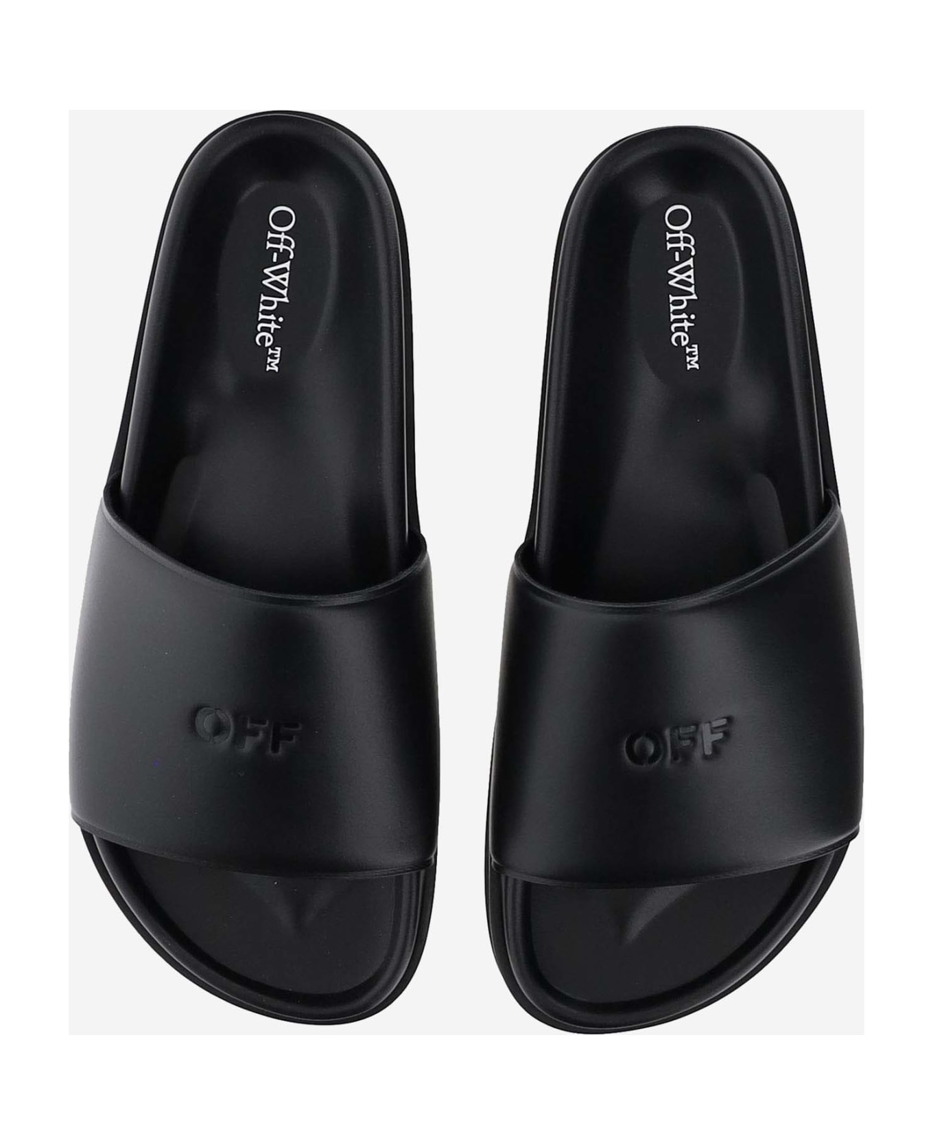 Off-White Leather Slippers With Logo - Black