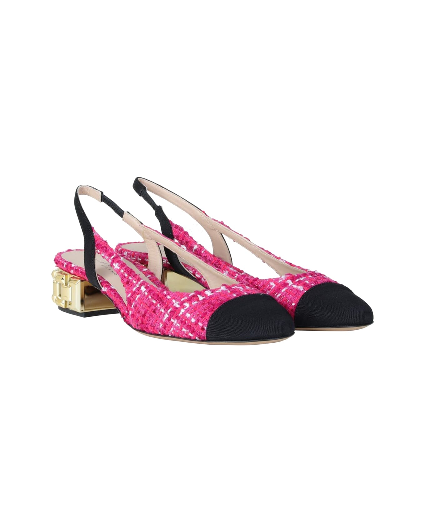 Roberto Festa Chanel Slingback In Cherry Tweed With Gold Chain Heel - FUXIA