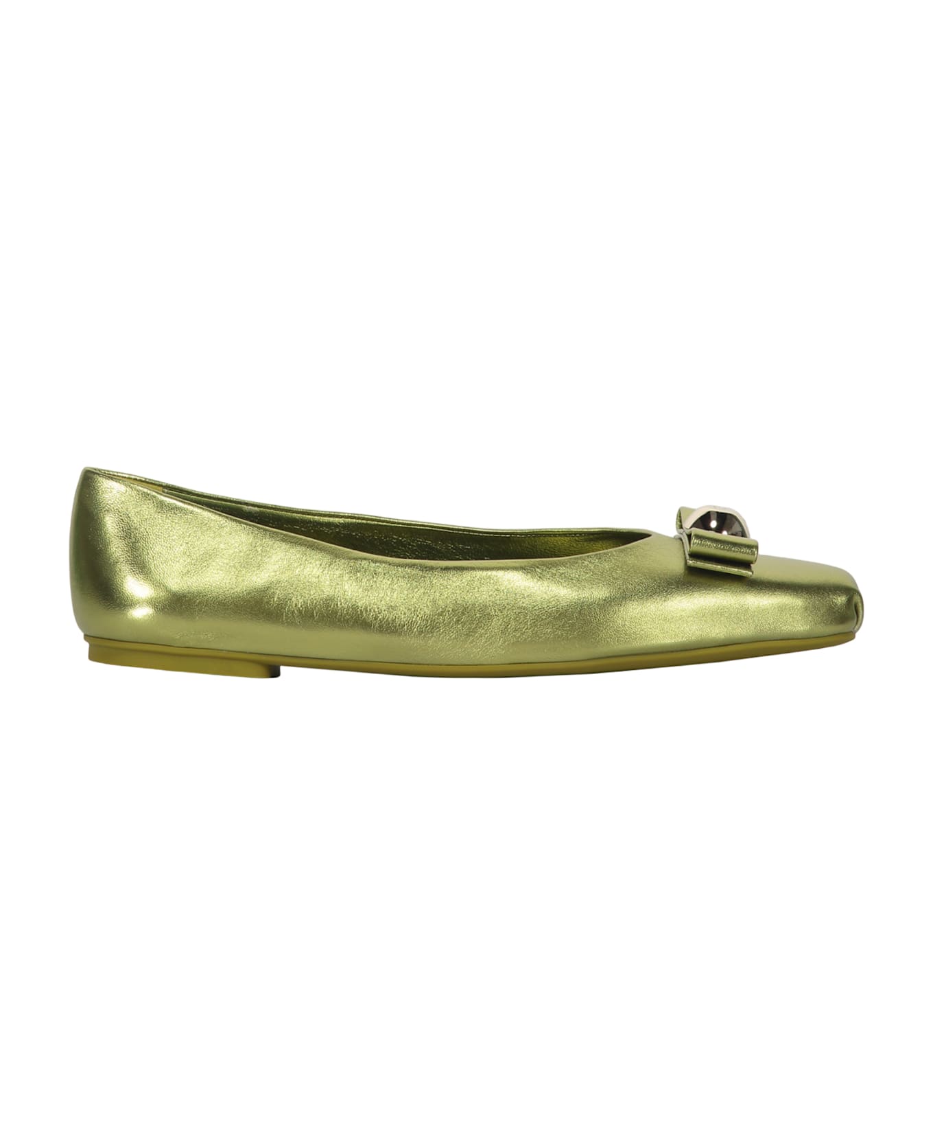 Ferragamo Leather Ballet Flats With Logo - green