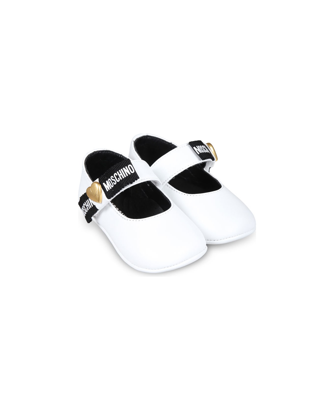 Moschino White Ballet Flats For Baby Girl With Heart - White