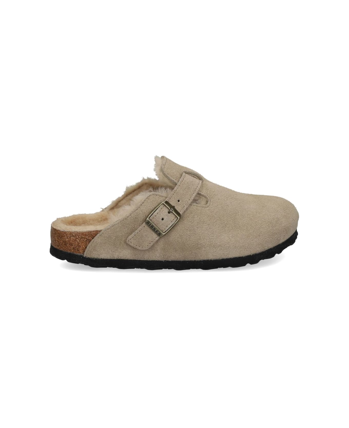 Birkenstock Boston Shearling Suede Slippers - Dove Grey