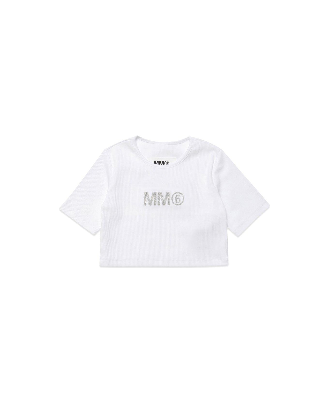 MM6 Maison Margiela Glitter Logo-printed Crewneck T-shirt - White