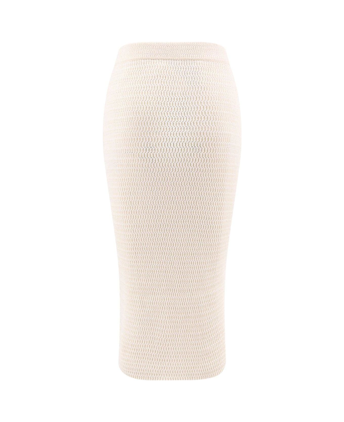 self-portrait Lurex Knitted Midi Skirt - Beige