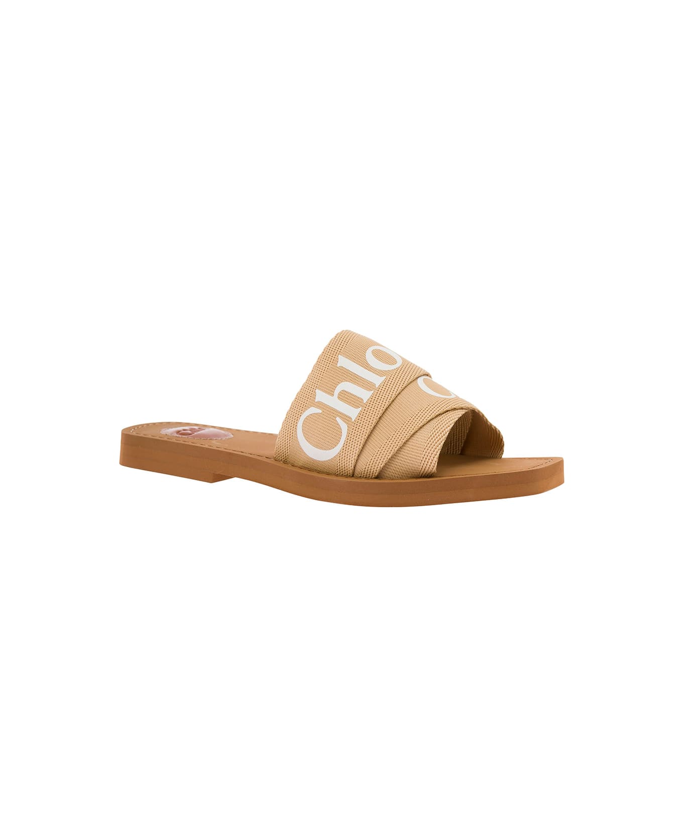Chloé 
woody
 Beige Sabot With Contrasting Logo In Canvas - Beige