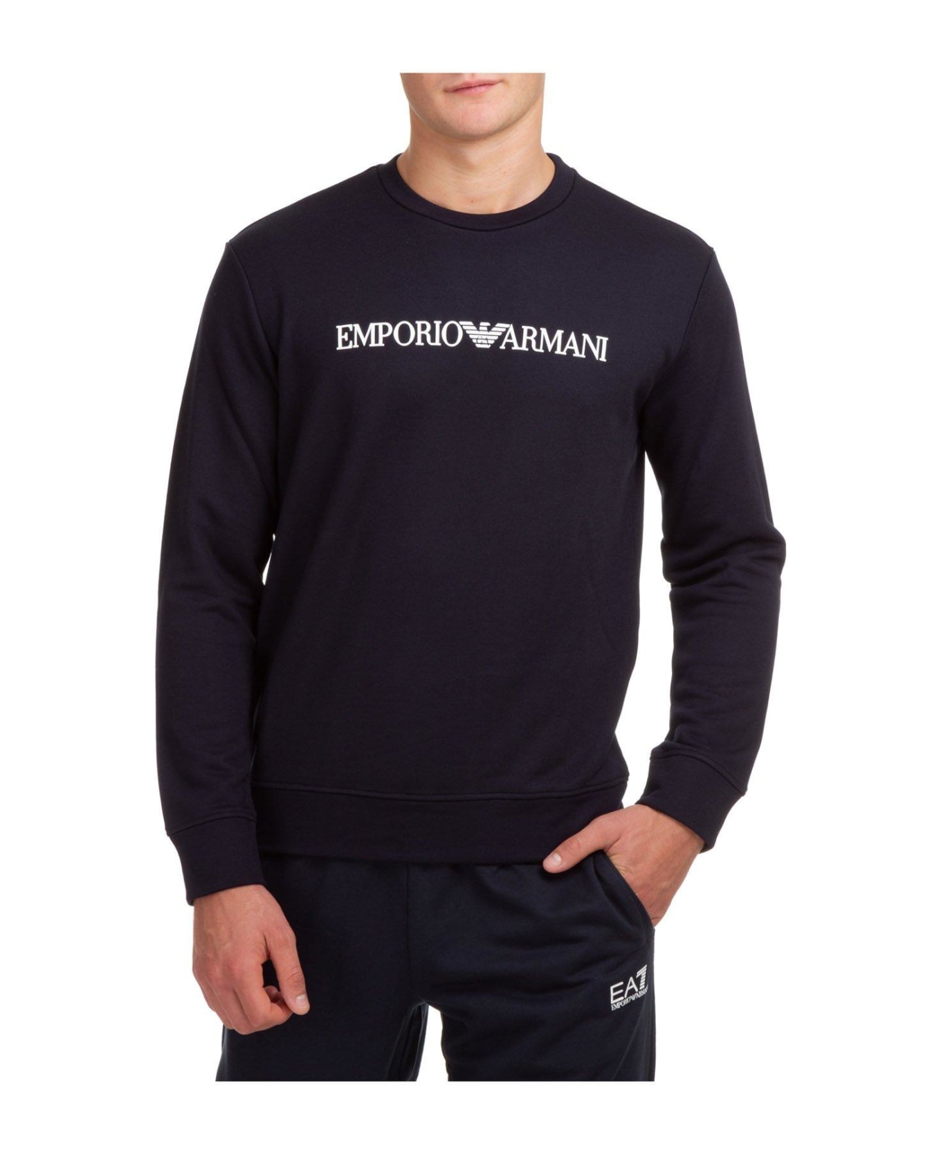 Emporio Armani Logo Print Crewneck Sweatshirt - Navy logo
