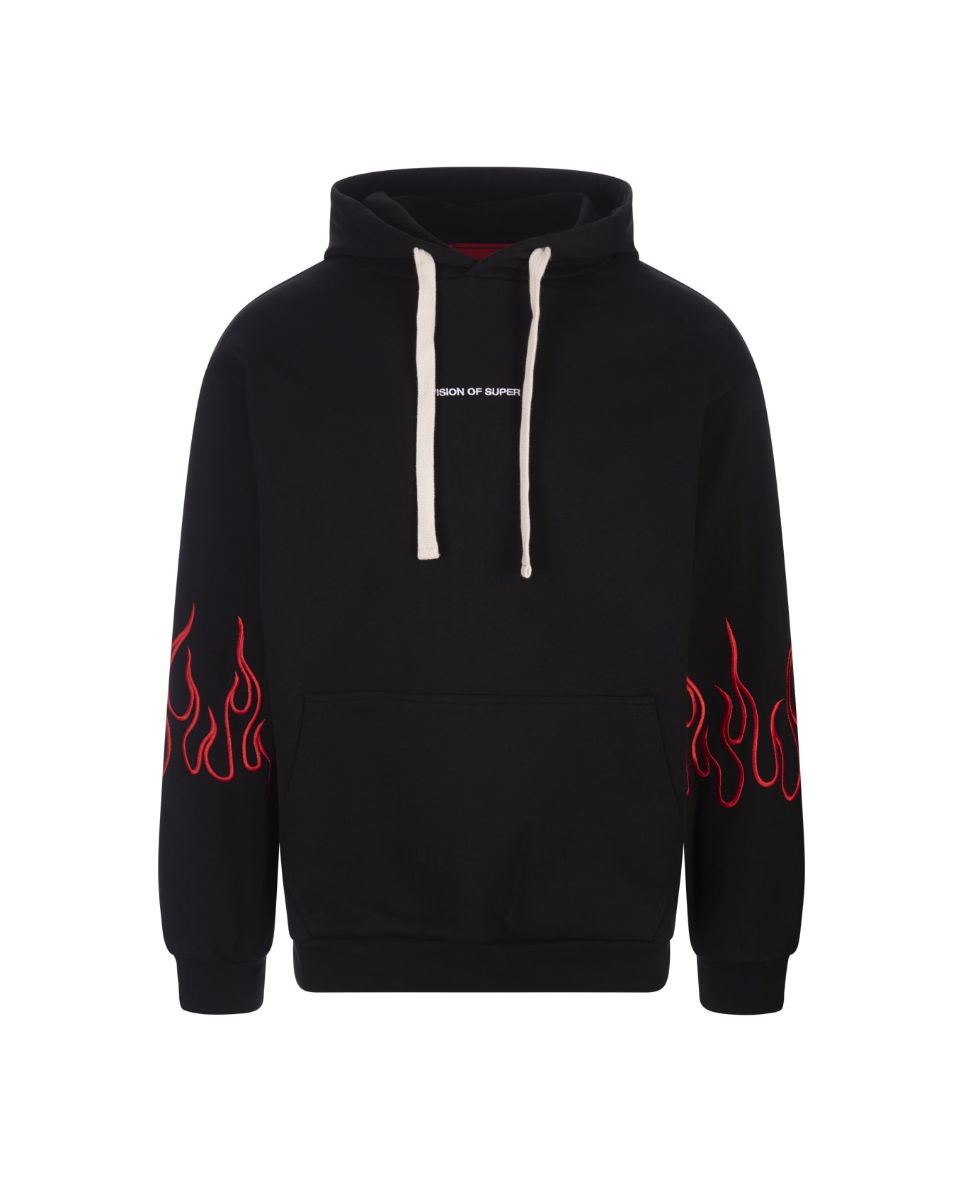 Vision of Super Black Hoodie With Red Embroidered Flames - Black
