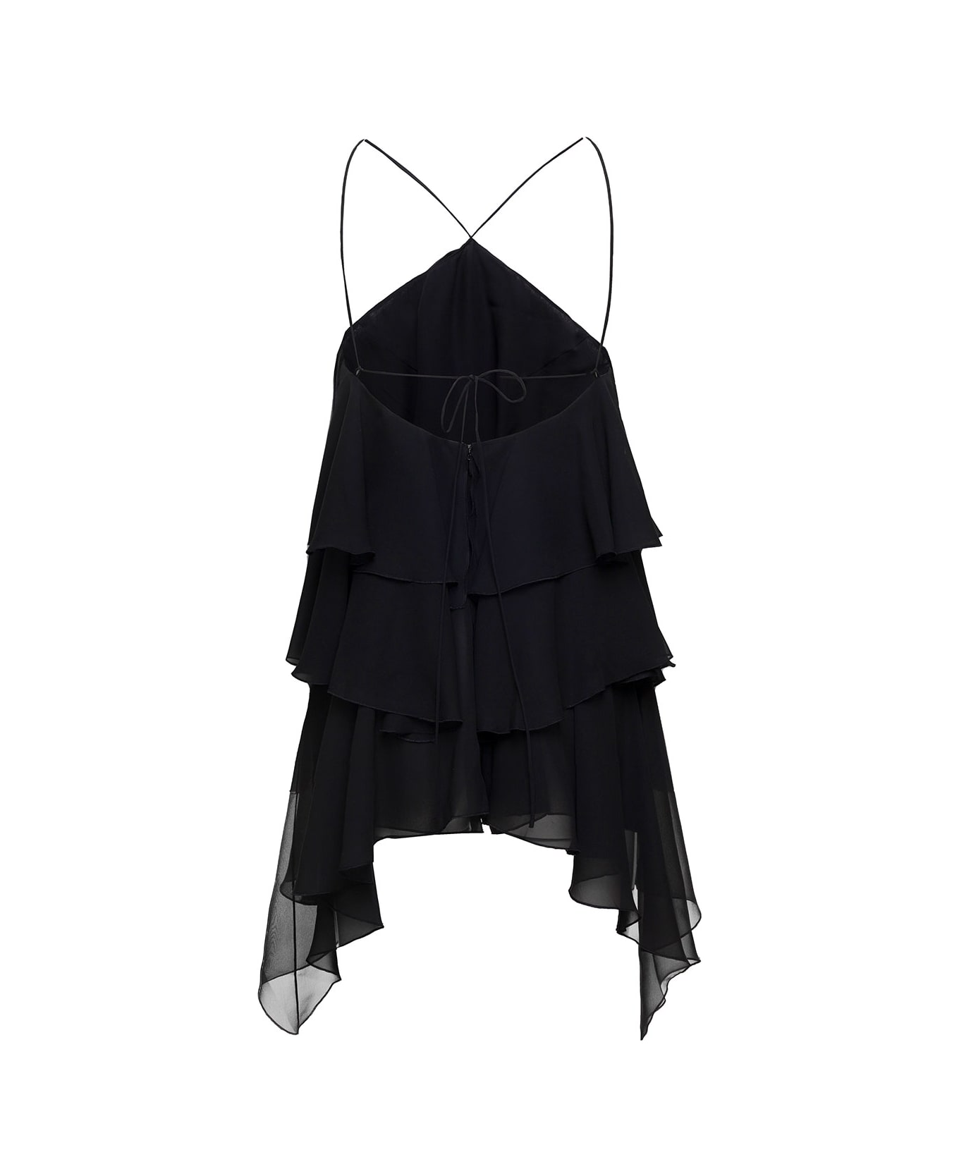 The Andamane Malena Georgette Playsuit With Ruffle Detailing In Black Silk Woman - Black