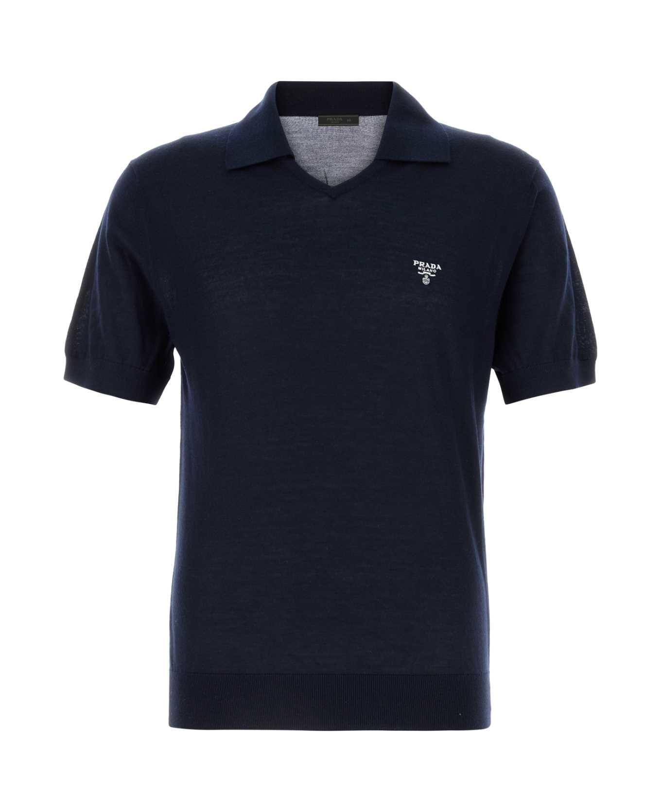 Prada Midnight Blue Cashmere Polo Shirt - BLEU