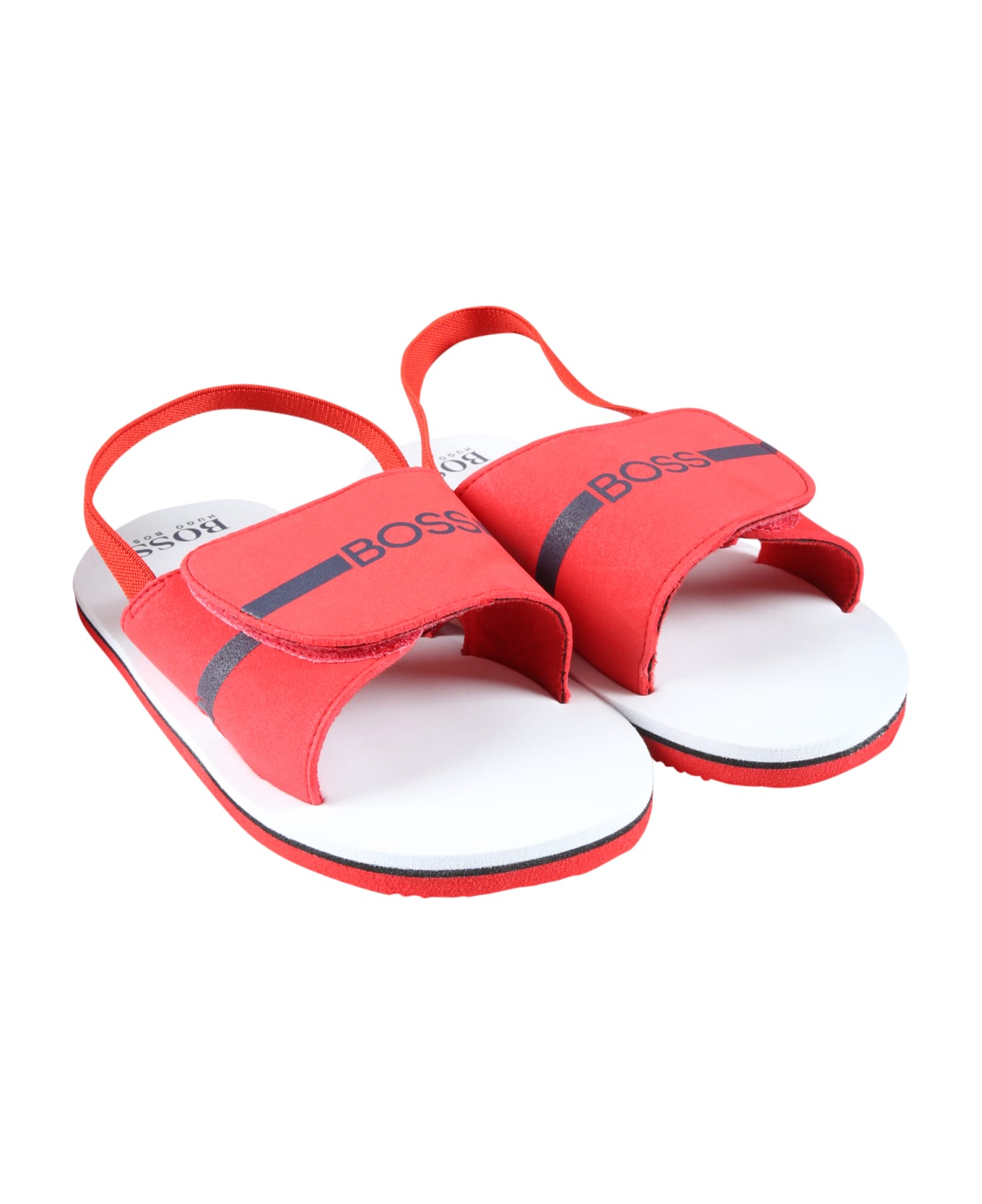 Hugo Boss Red Sandals For Boy With Blue Logo - Red