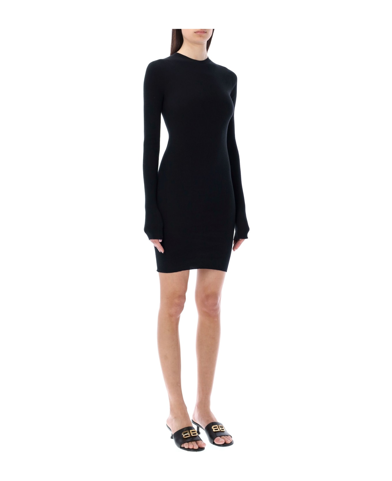 Balenciaga Crewneck Mini Dress - BLACK