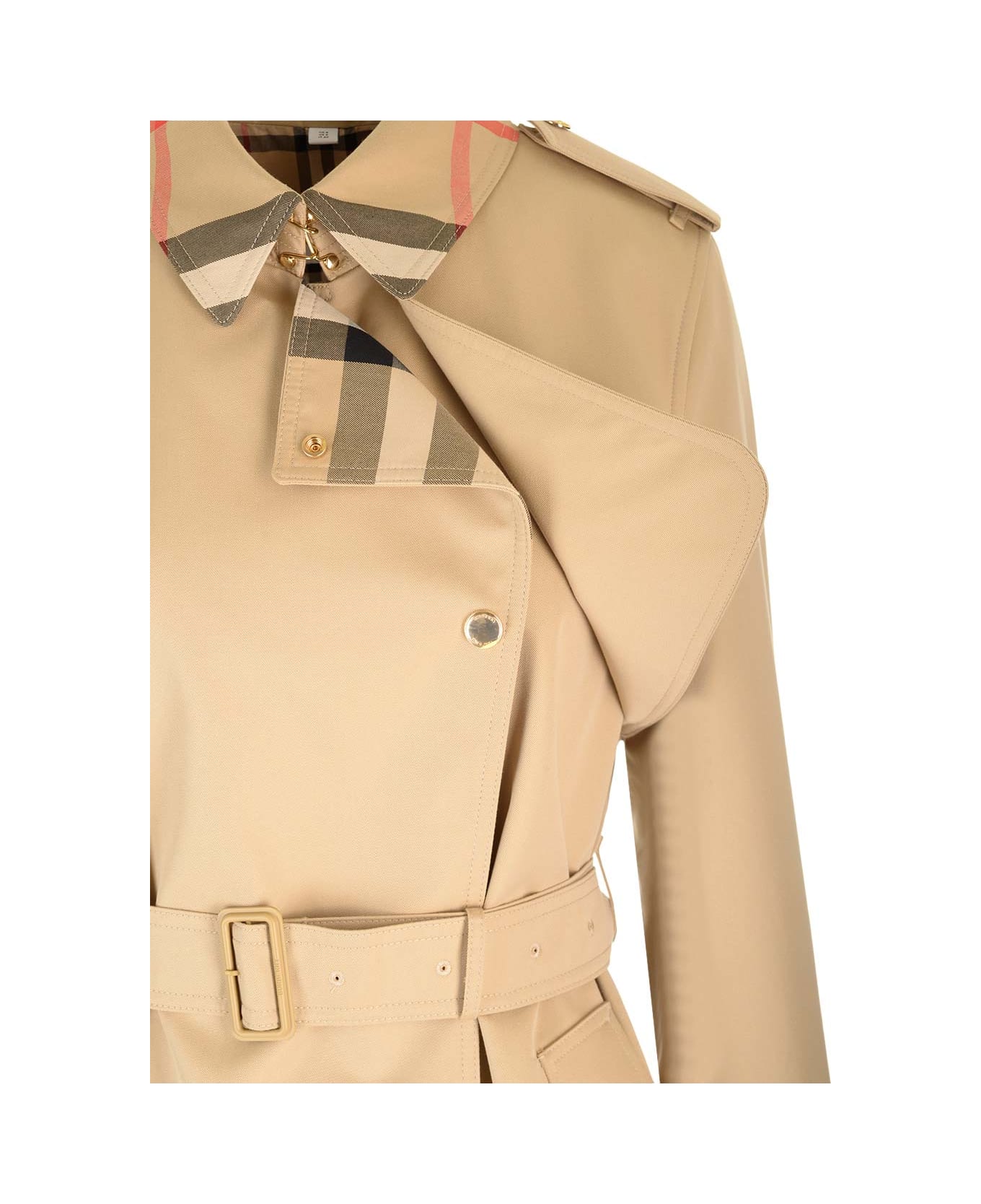 Burberry Honey Trench Coat With Check Collar - Beige コート
