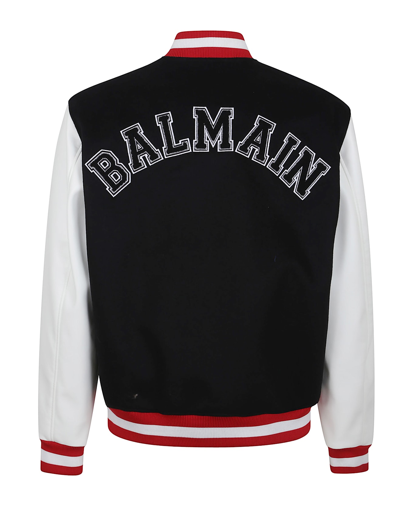 Balmain Wool/eco-leather Varsity Jacket W/patch - Ebe Noir Blanc Rouge