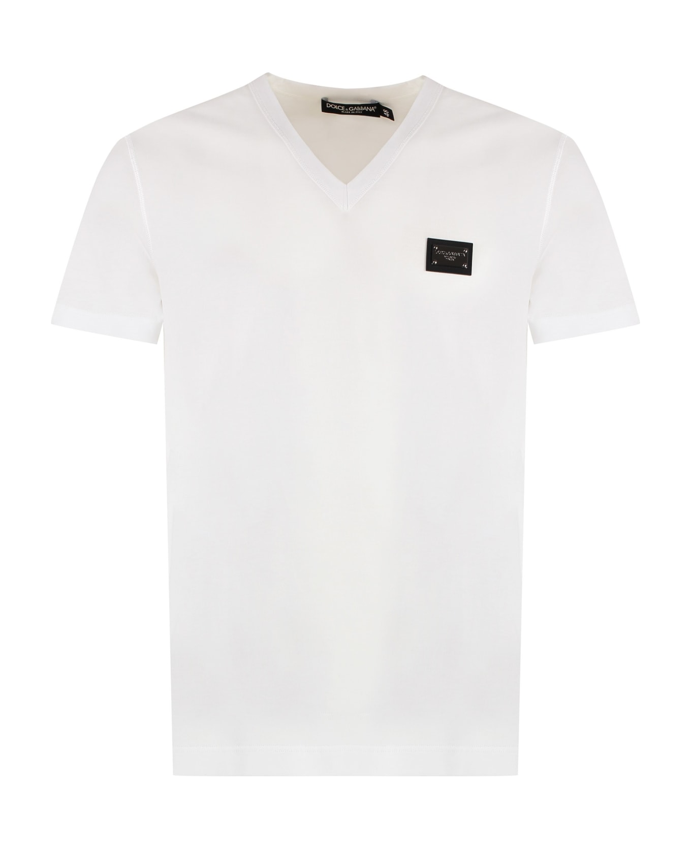 Dolce & Gabbana Logo Patch V-neck T-shirt - White