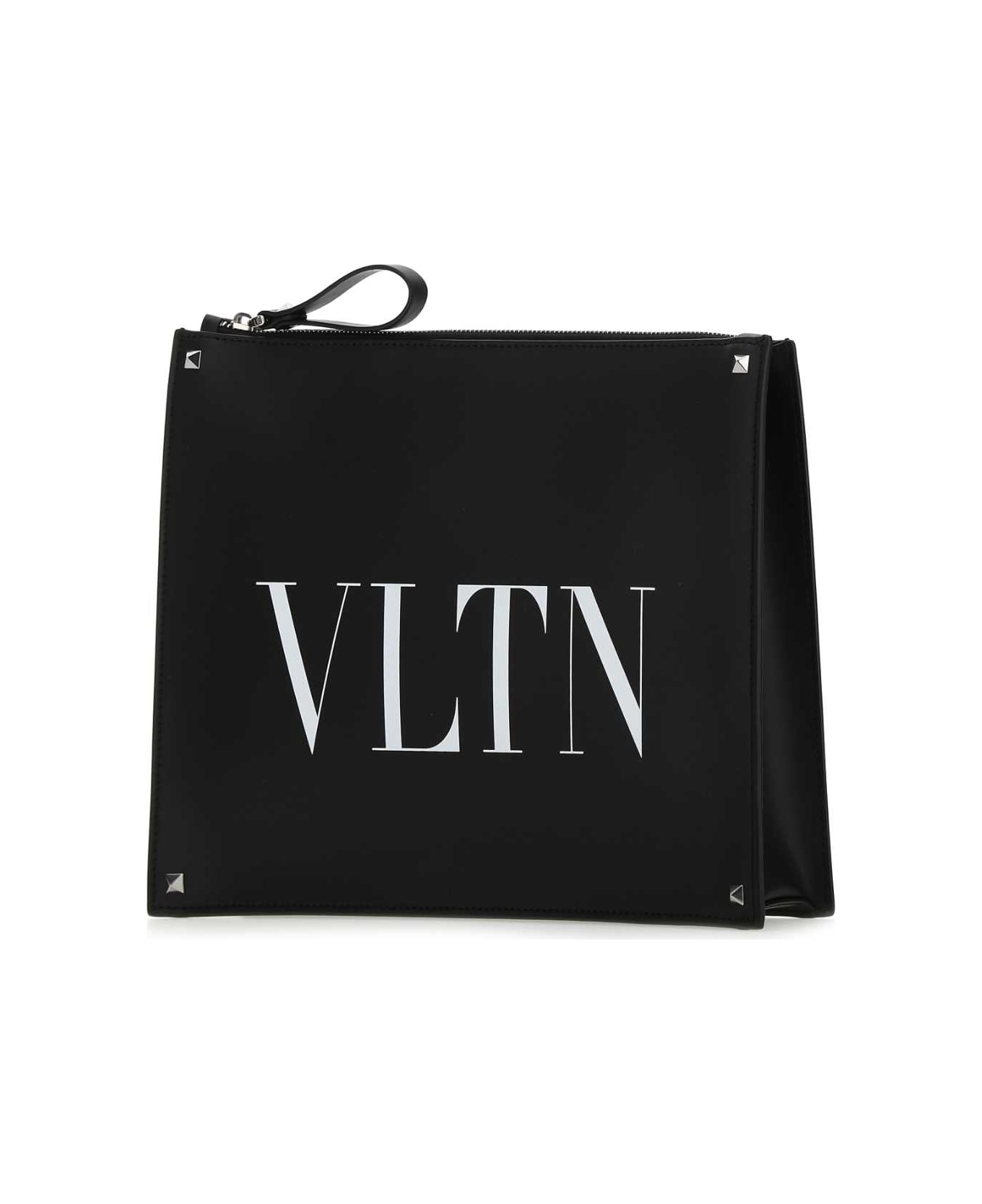 Valentino Garavani Black Leather Vltn Clutch - NEROBIANCO