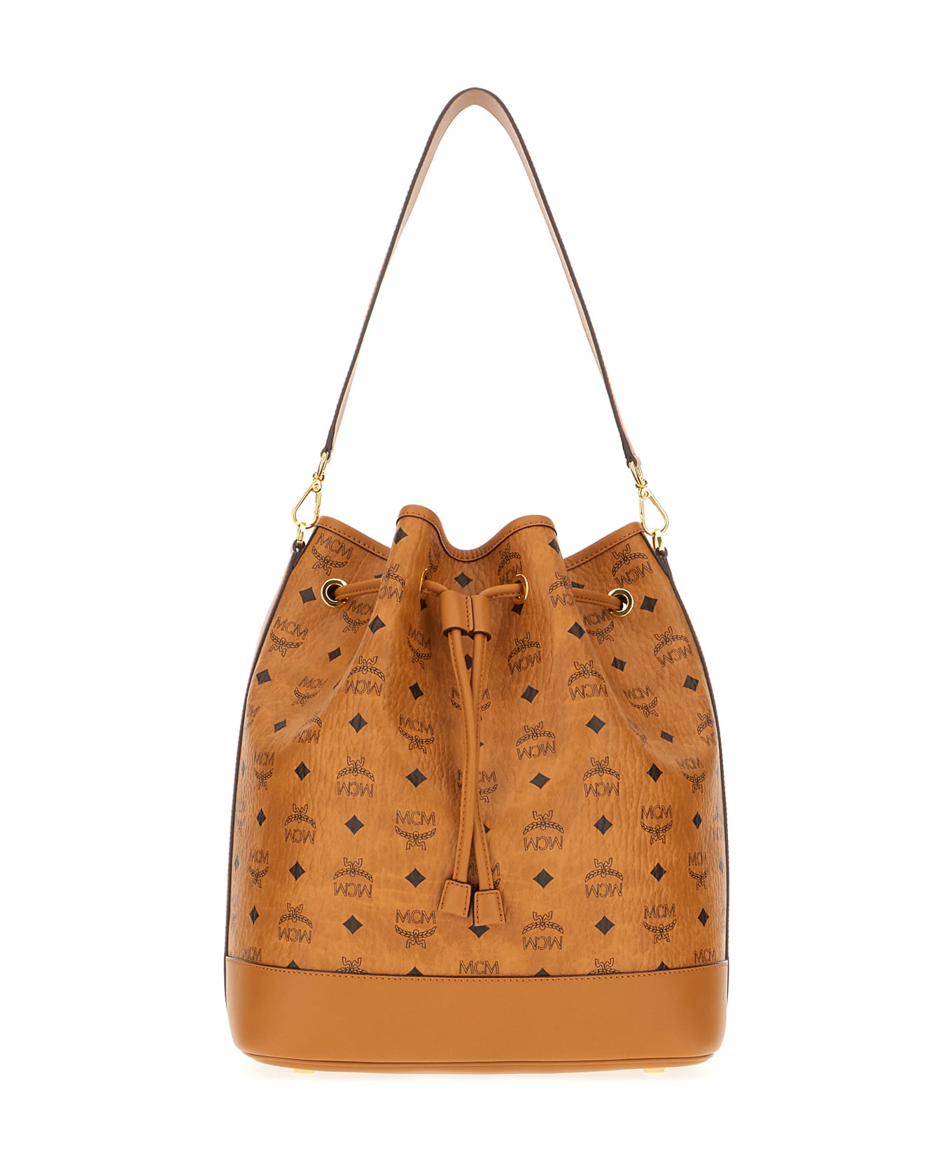 MCM Printed Synthetic Leather Bucket Bag - Cognac