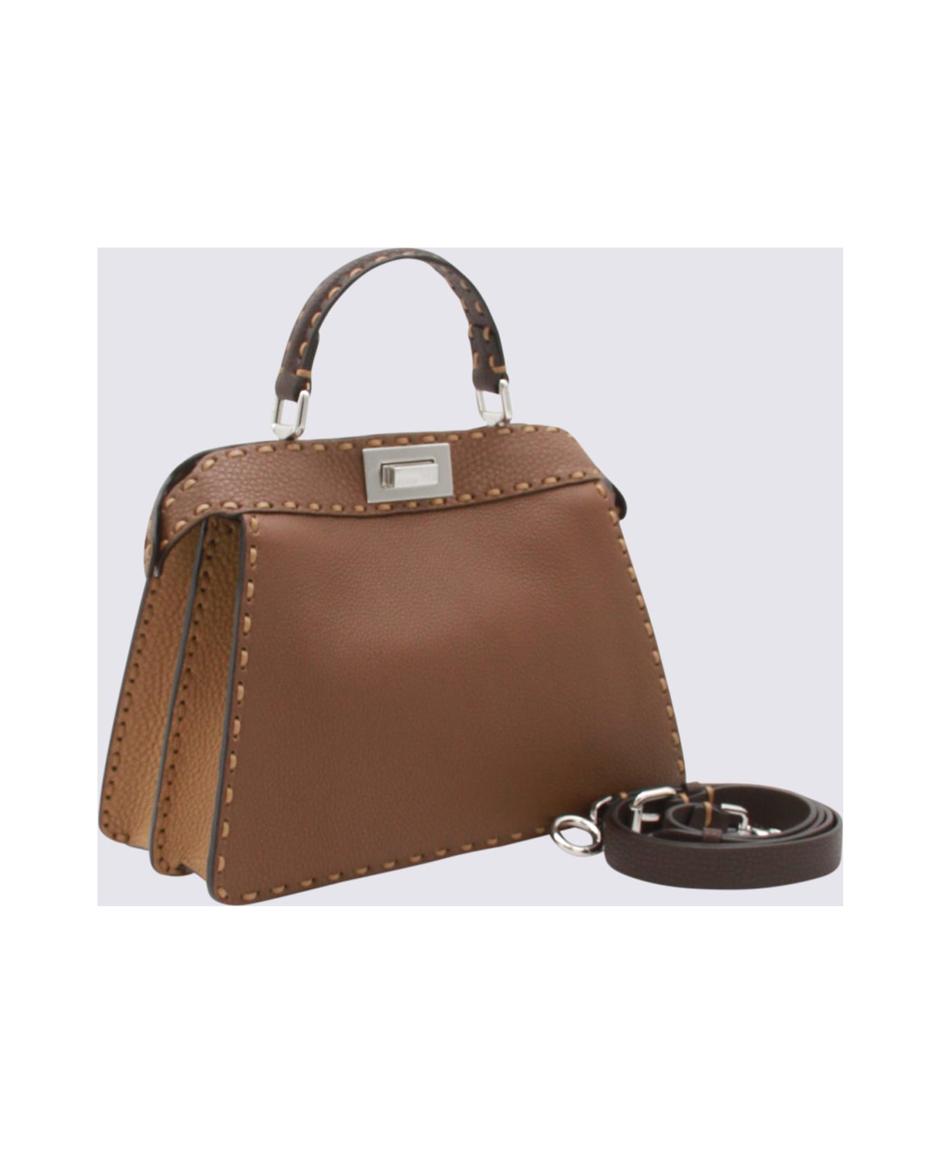 Fendi Brown Leather Peekaboo Iseeu Small Top Handle Bag