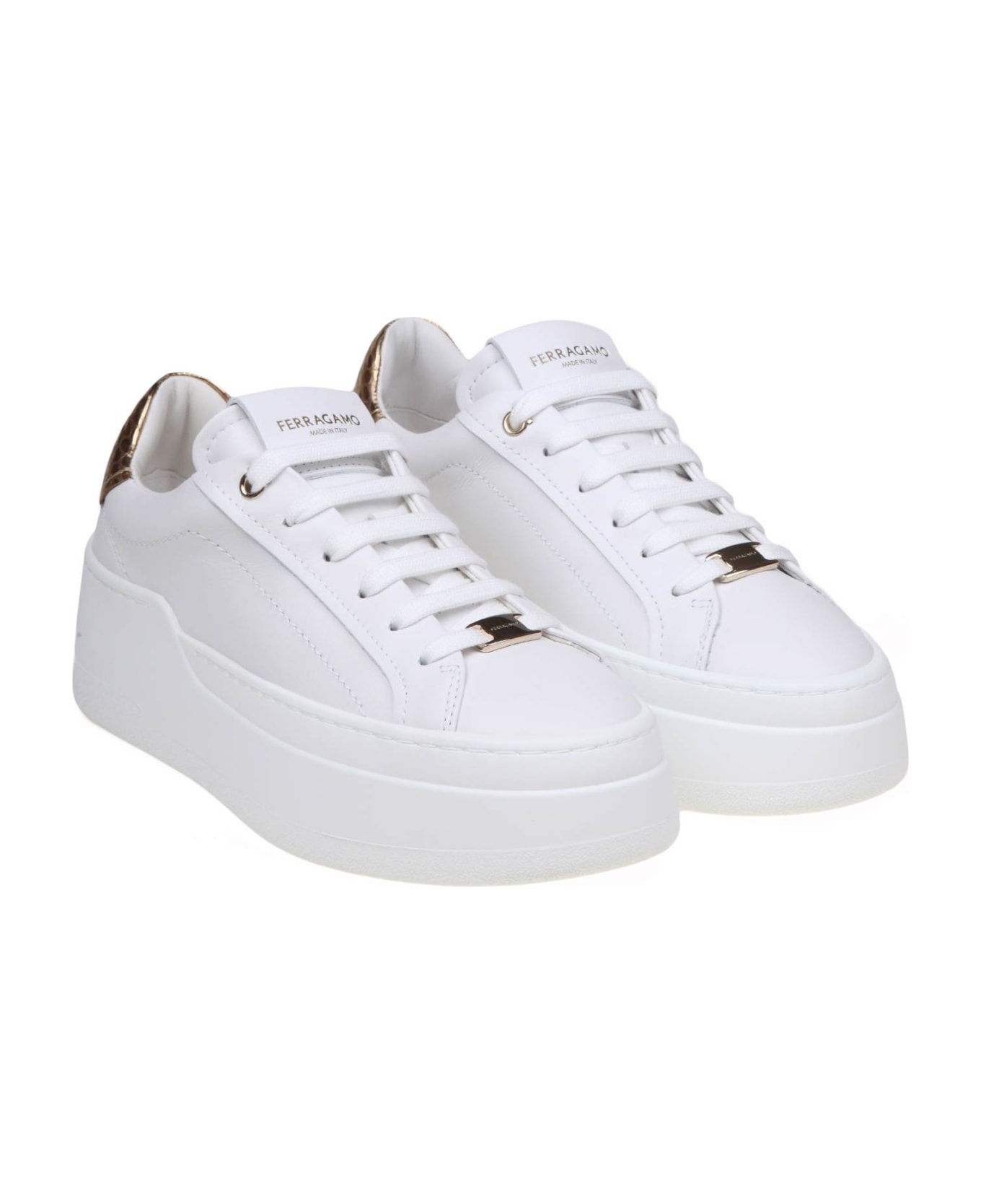 Ferragamo Dahlia Sneakers In White Leather - WHITE