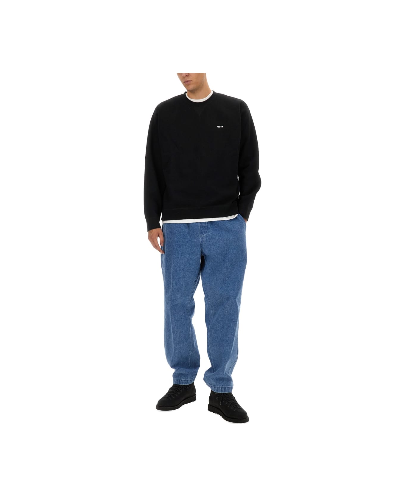 Obey Sweatshirt With Logo - BLACK