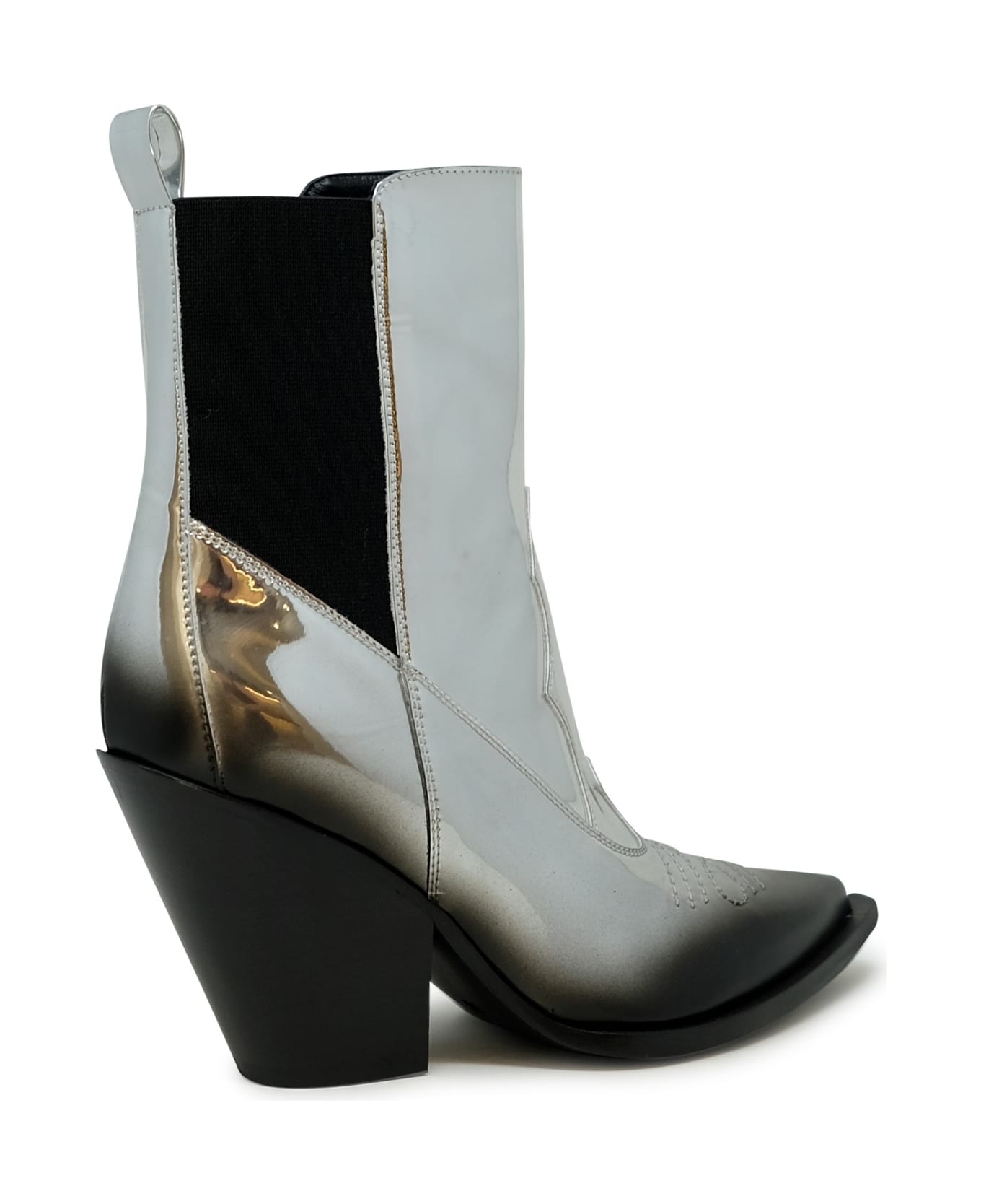 Elena Iachi Silver Mirror Leather Peggy Ankle Boots