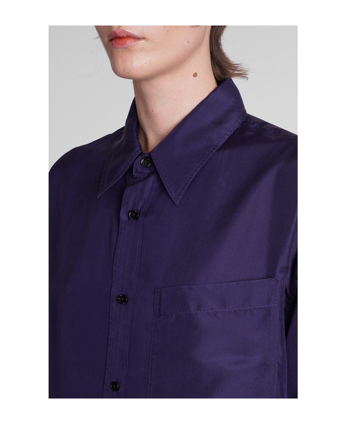 Lemaire Shirt In Viola Silk - Viola