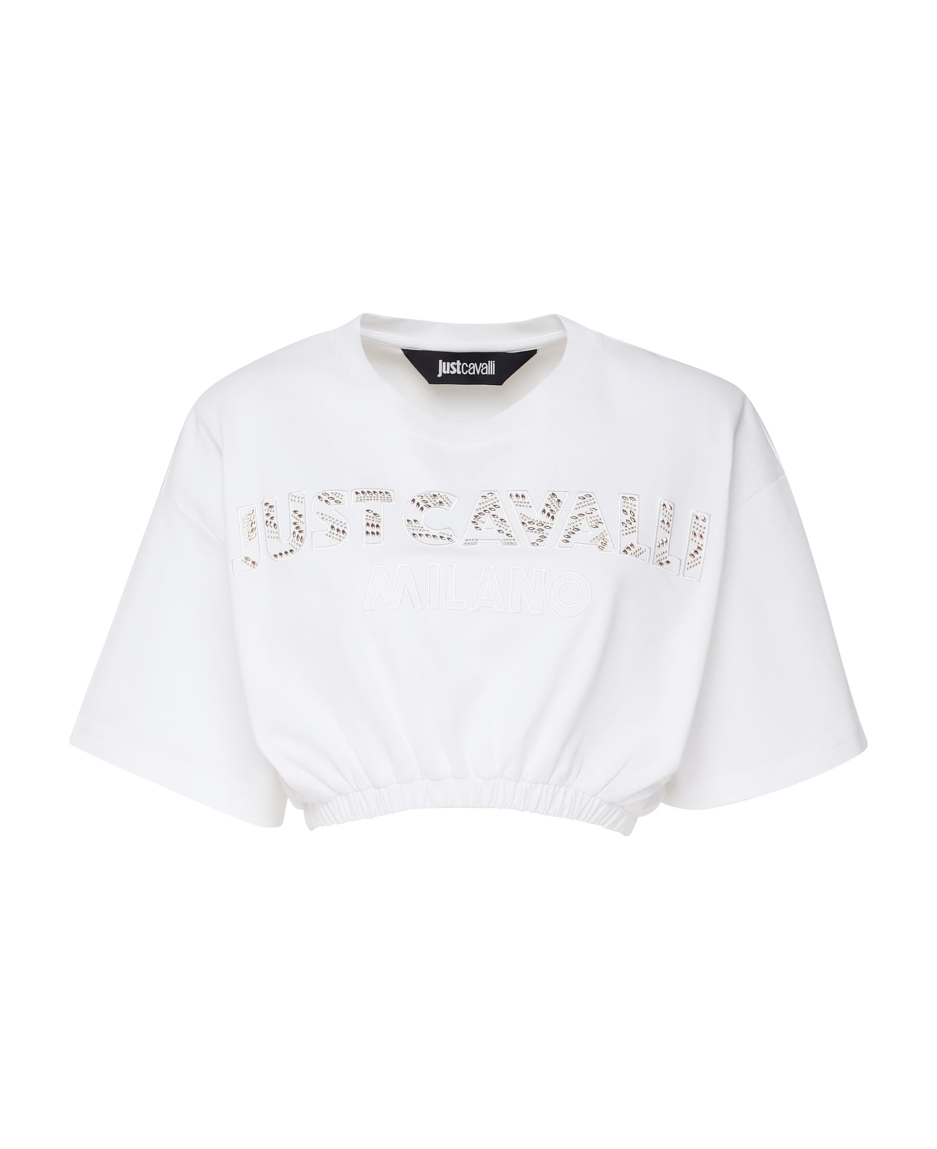 Just Cavalli Crop Top T-shirt In Cotton - White