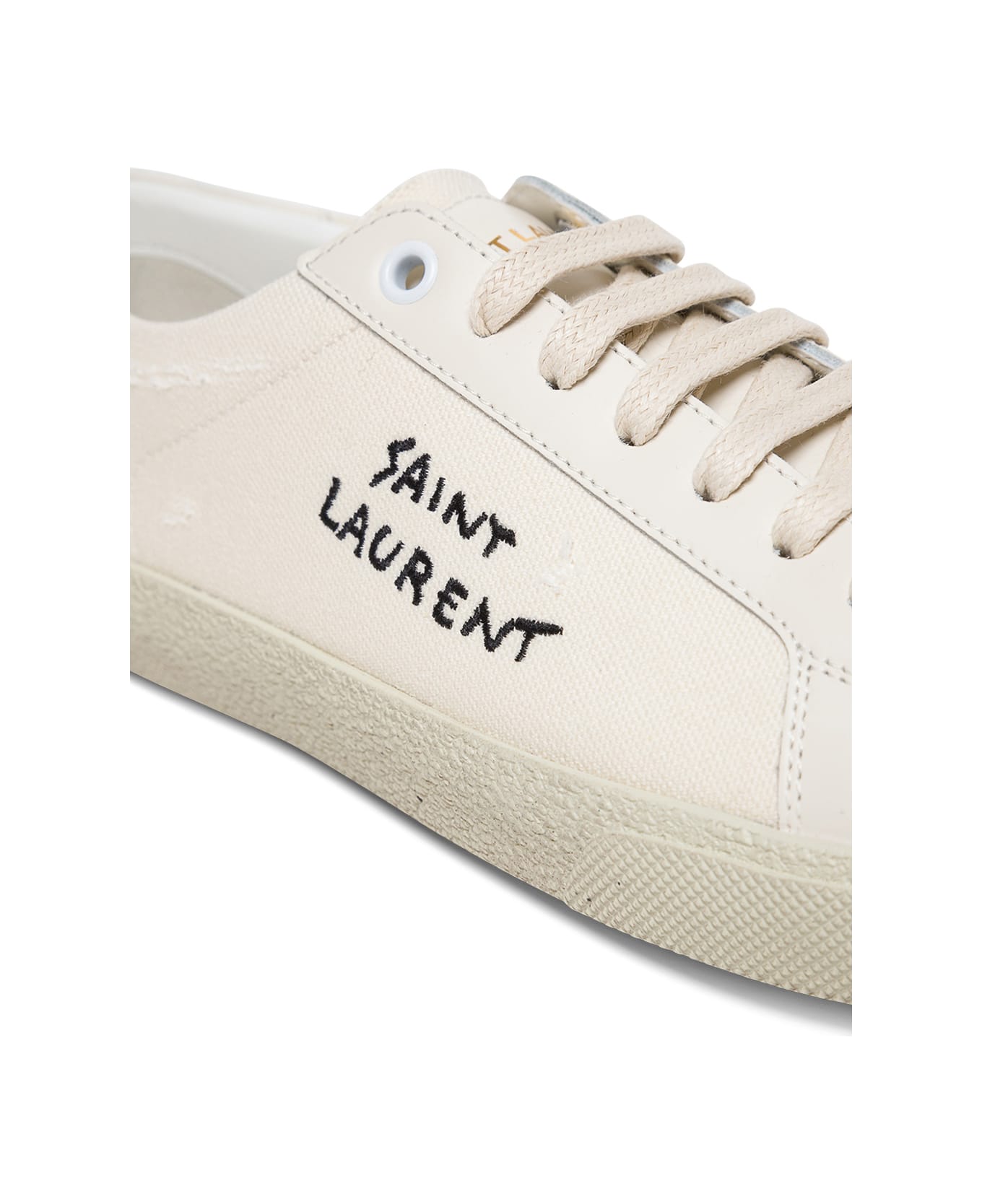 Saint Laurent Sl/06 Signature White Leather And Cotton Sneakers Saint Laurent Woman - White