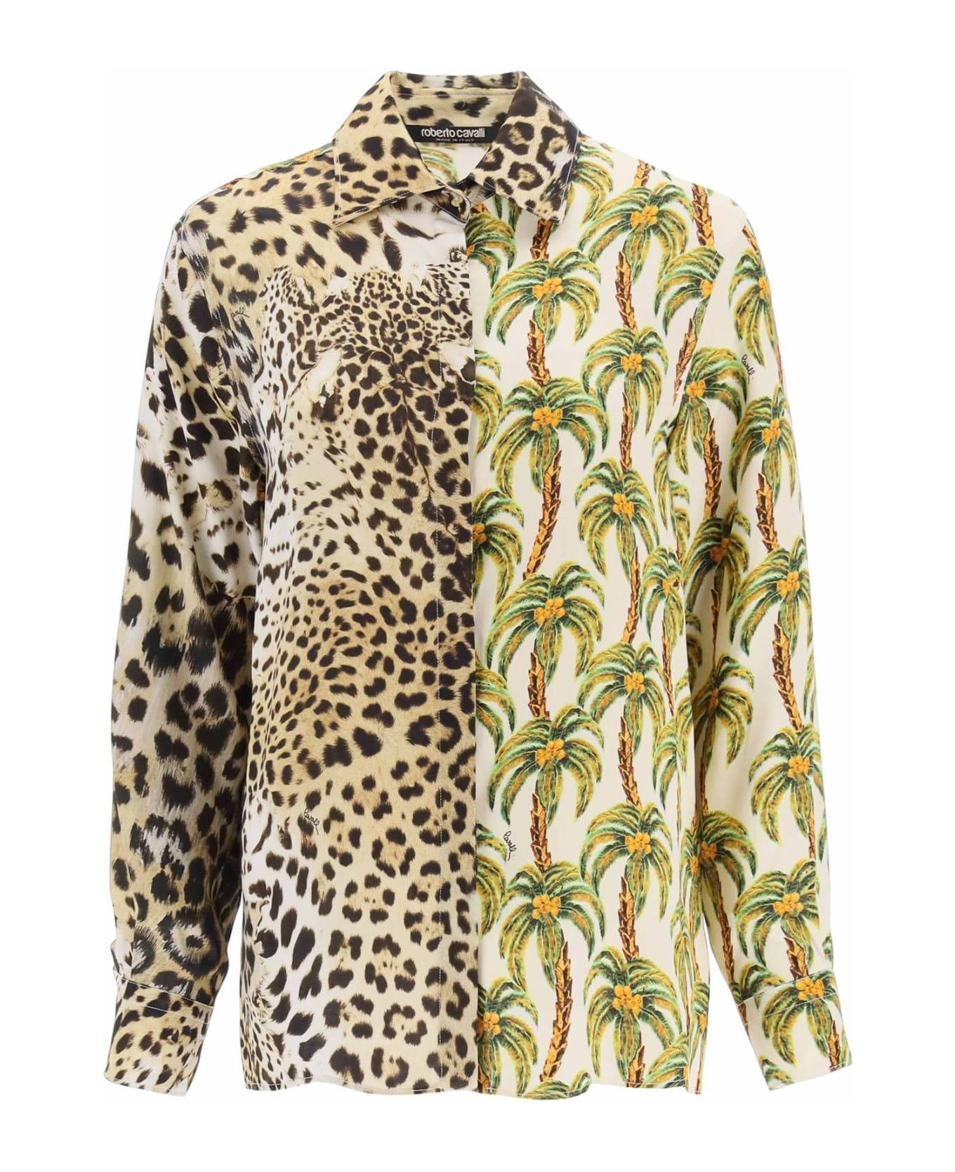 Roberto Cavalli Jaguar And Palm Tree Printed Shirt - MULTI (Beige) シャツ