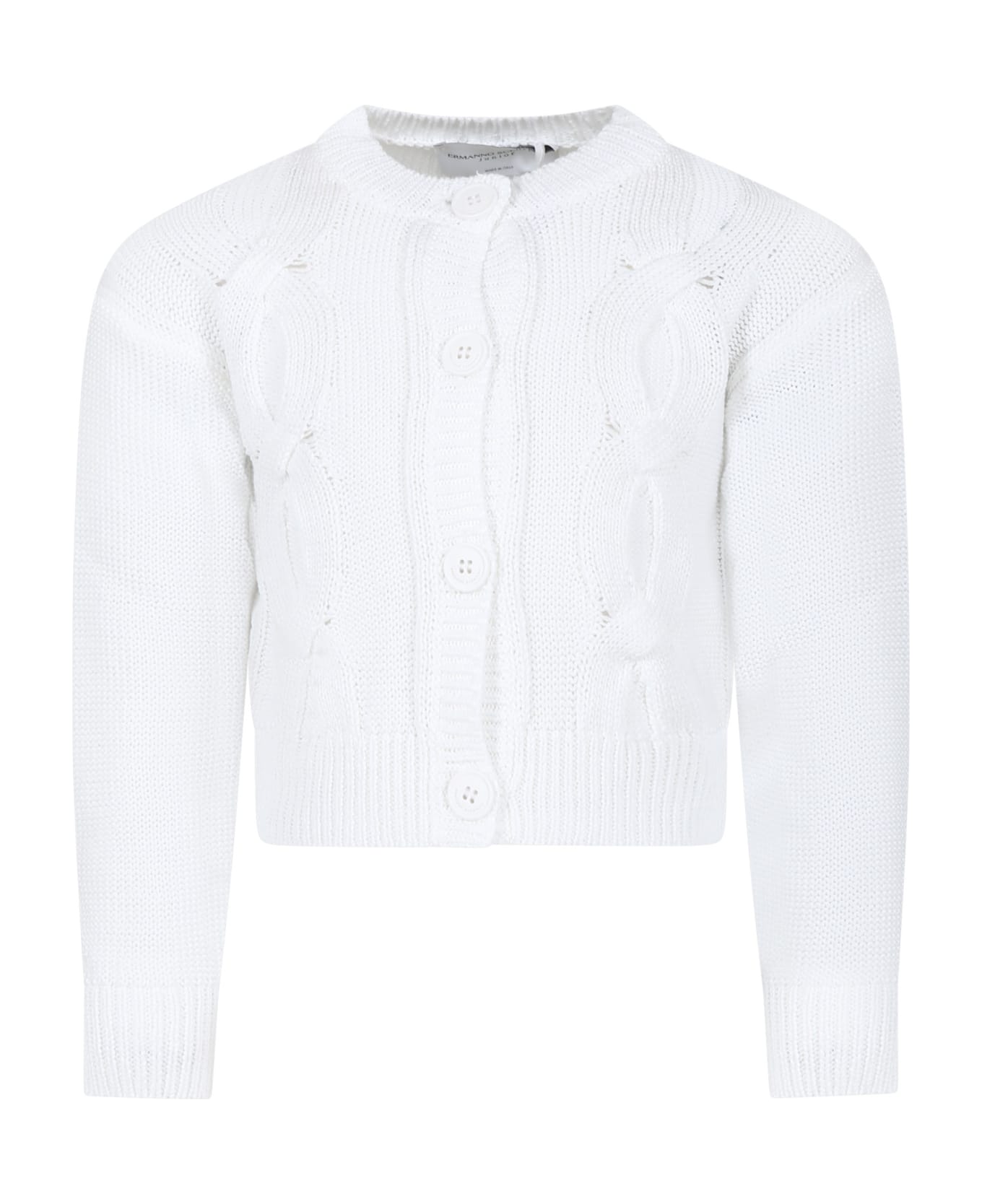 Ermanno Scervino Junior White Cardigan For Girl With Logo - White ニットウェア＆スウェットシャツ