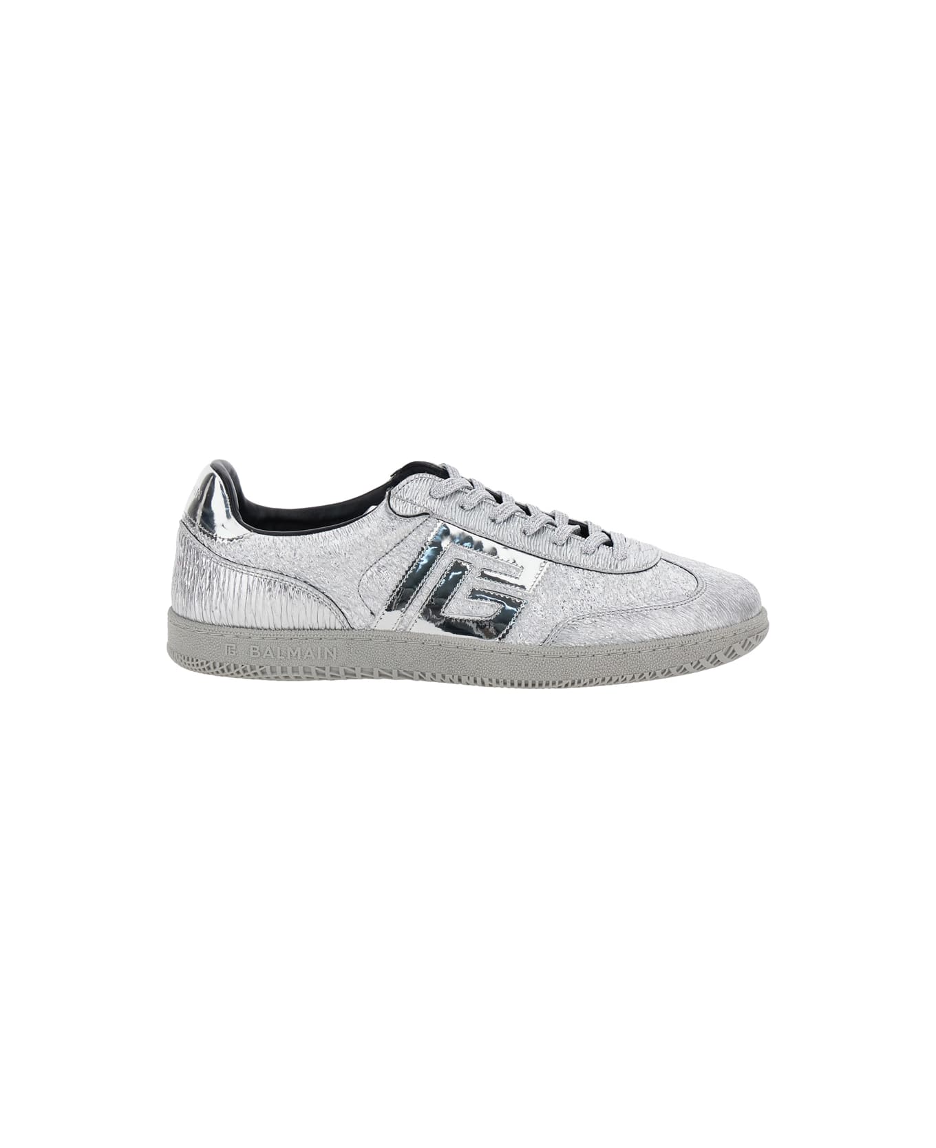 Balmain 'swan' Silver Colored Low Top Sneakers With Logo Detail In Metallic Leather And Tech Fabric Man - Metallic