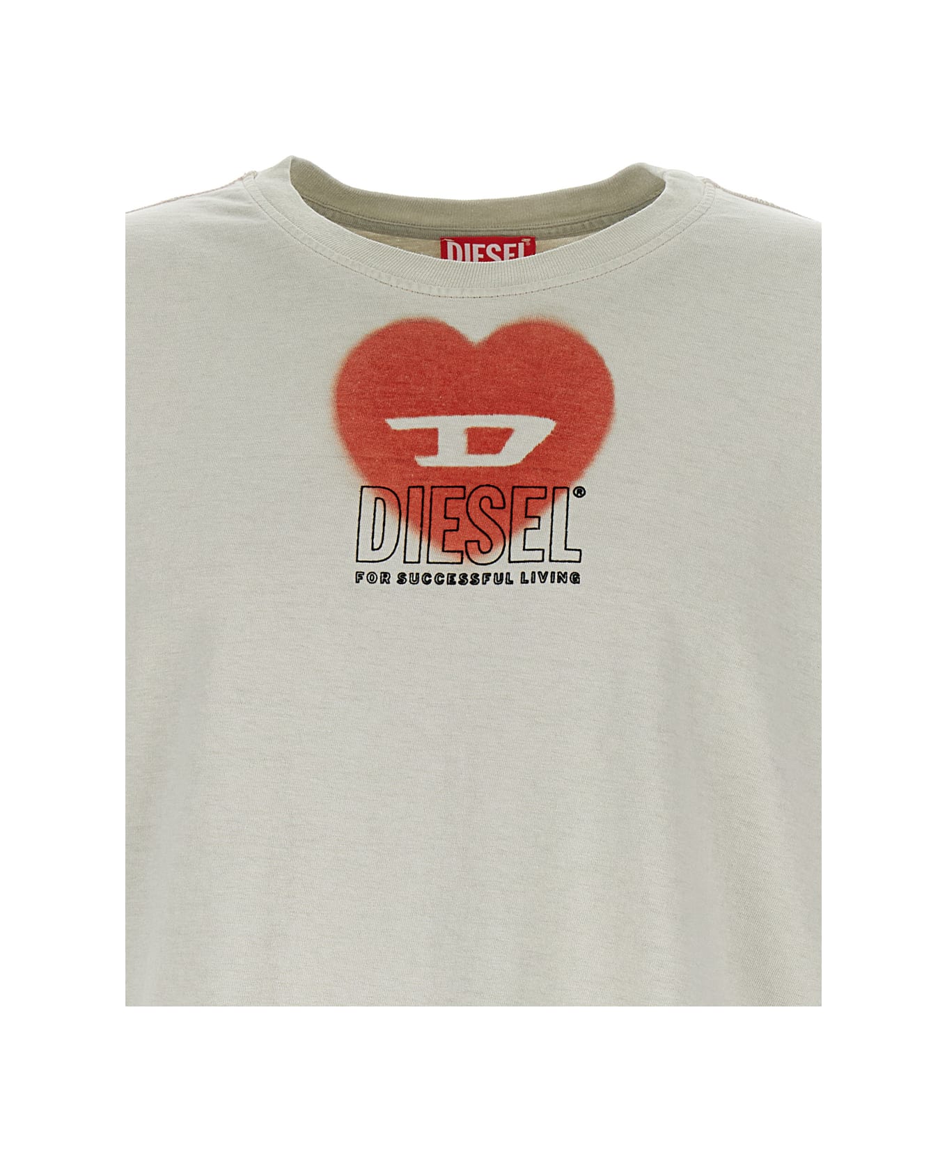 Diesel Beige 't-buxt-n4' Crewneck T-shirt With Logo In Cotton Man - Ice