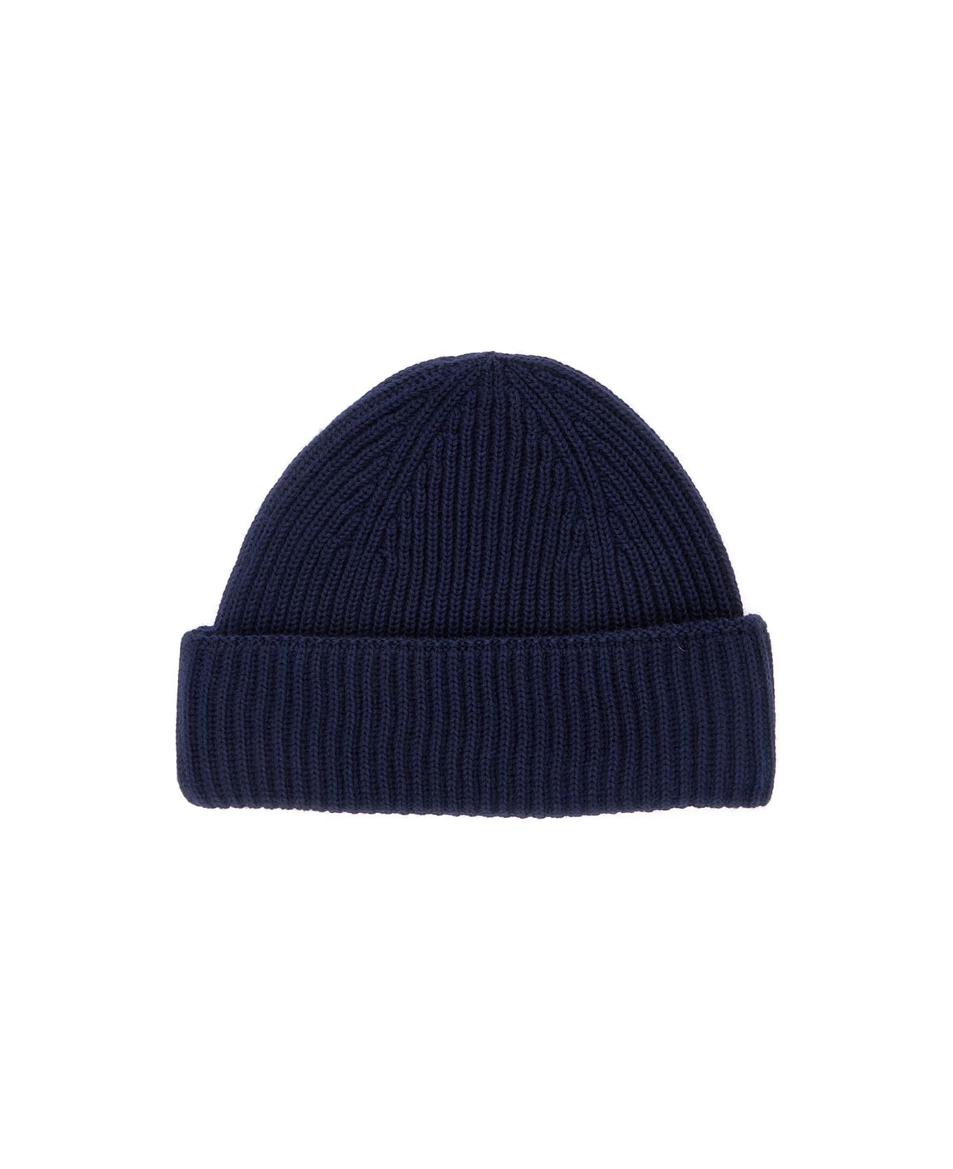 Maison Kitsuné Blue Knit Beanie With Logo Patch On The Front In Wool Man - Blu