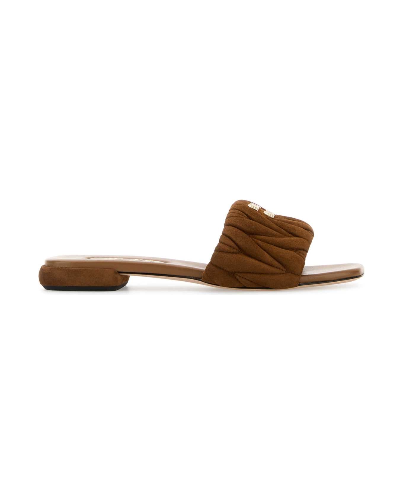 Miu Miu Caramel Suede Slippers - ROVERE