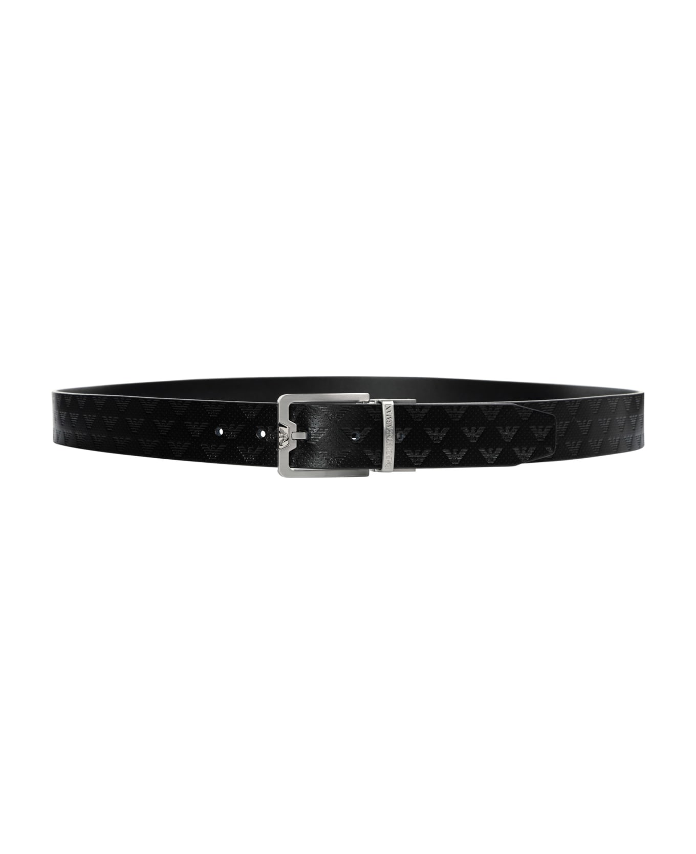 Emporio Armani Leather Belt With All-over Embossed Eagle