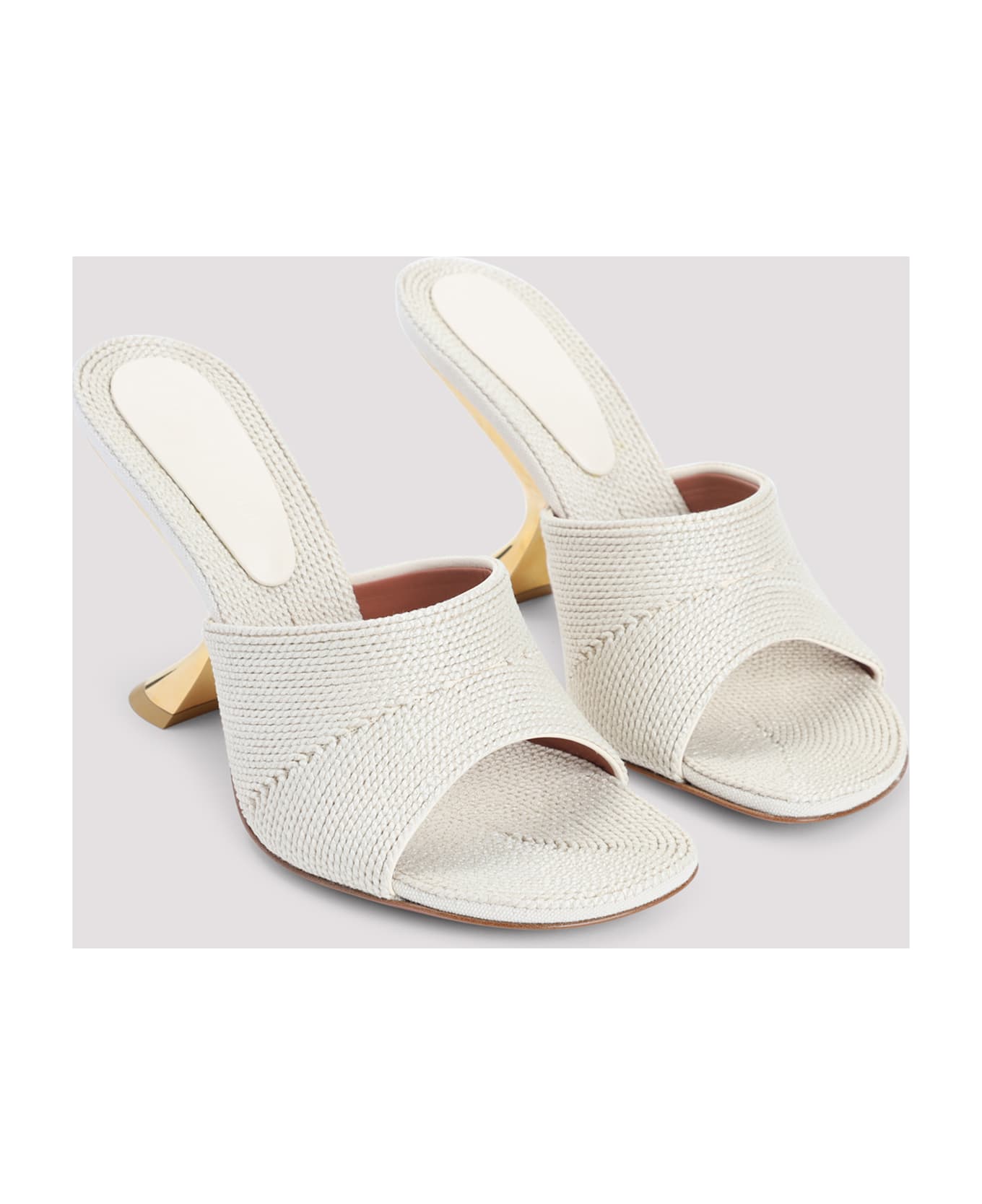 Amina Muaddi Taylor Woven 90 Slipper Sandals - Beige Gold