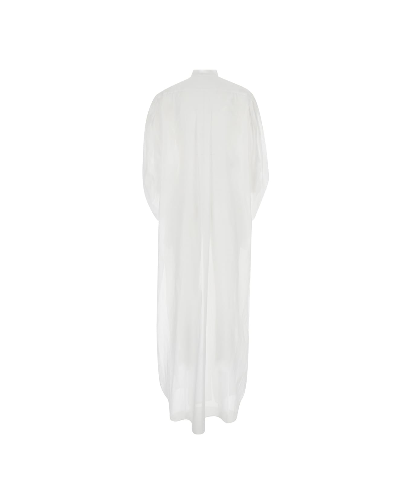Alberta Ferretti White Chemisier Long Dress With Pleats In Cotton Man - White ワンピース＆ドレス