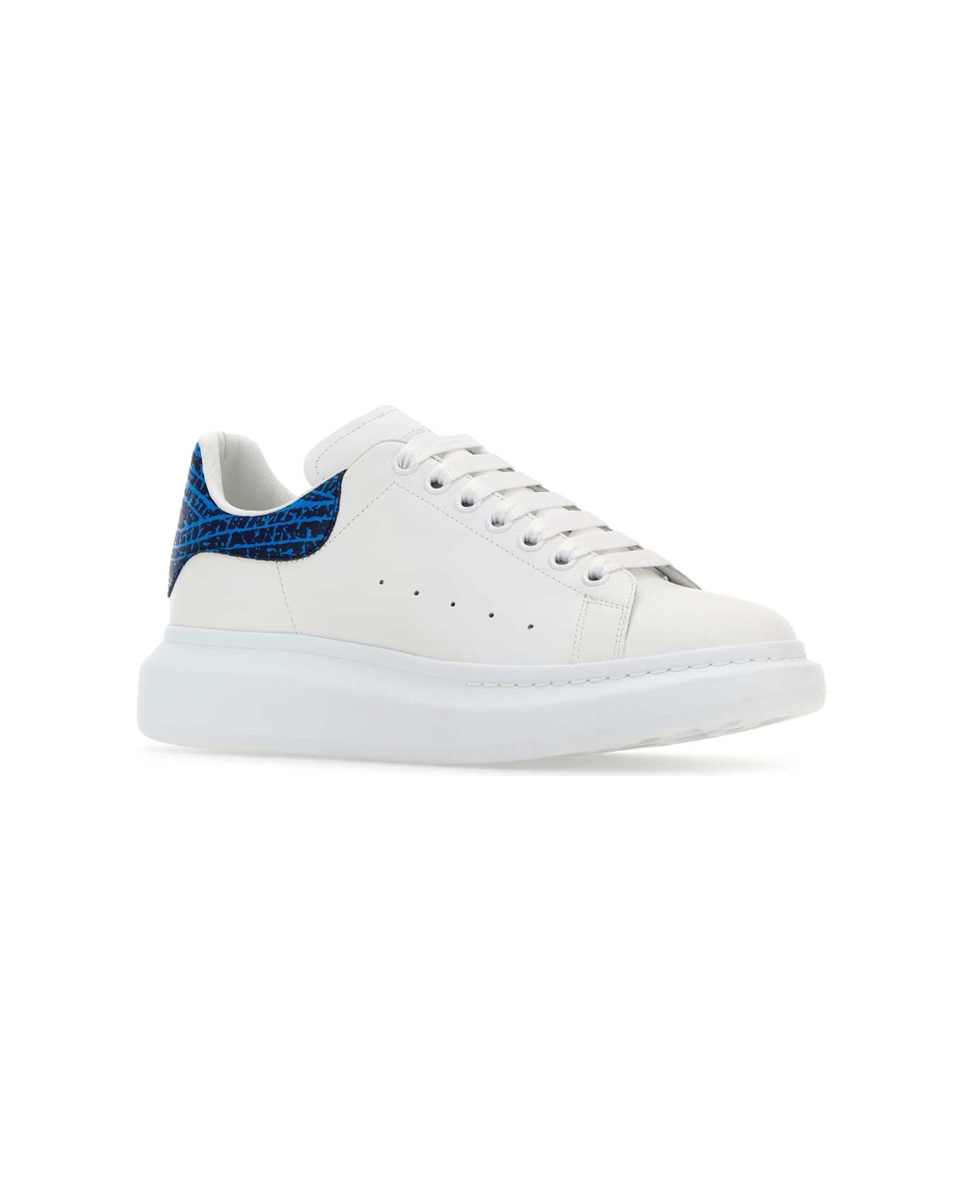 Alexander McQueen White Leather Sneakers With Printed Leather Heel - WHITELAPISBLUE