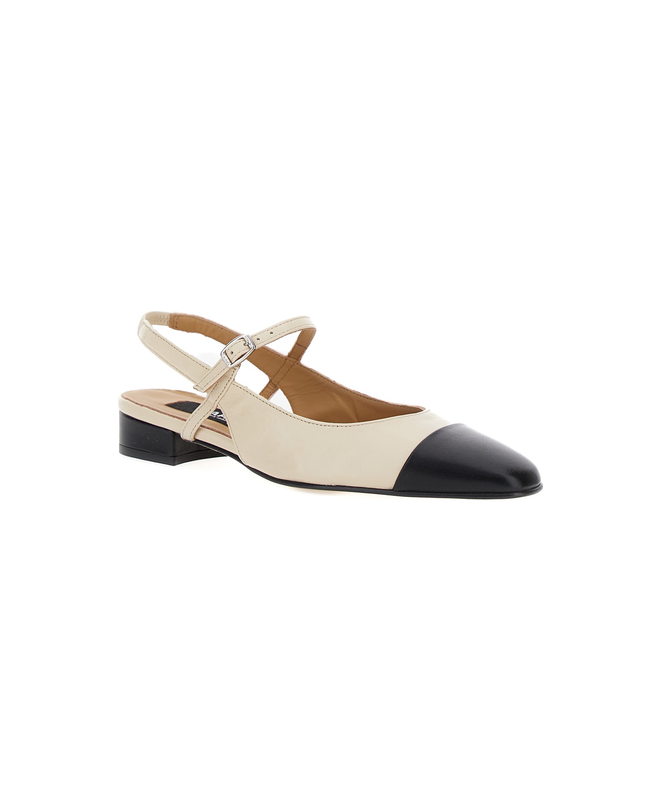 Carel White Slingback Pumps With Contrasting Toe In Leather Woman - Beige フラットシューズ