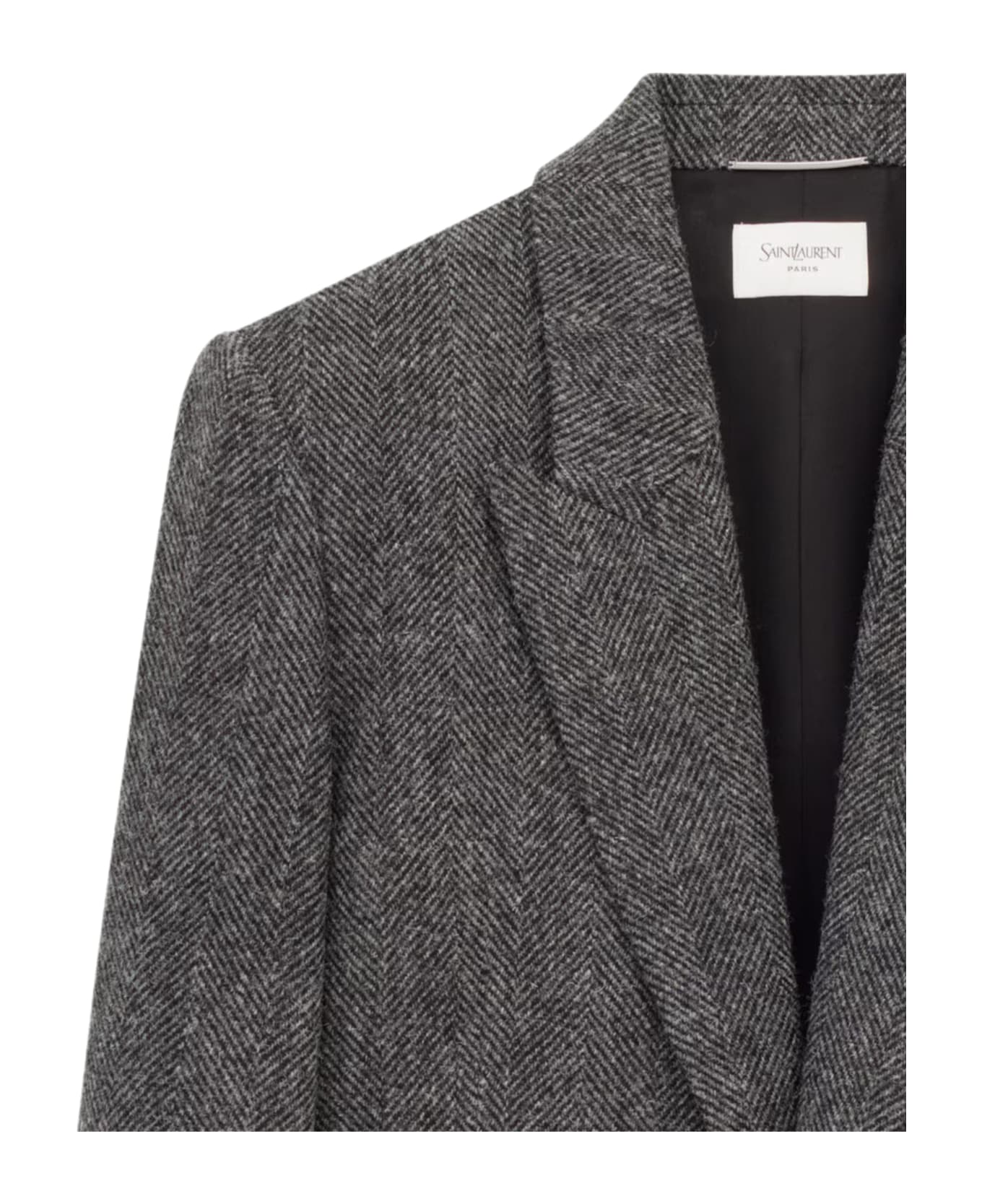 Saint Laurent Herringbone Wool Jacket - BLACK GREY