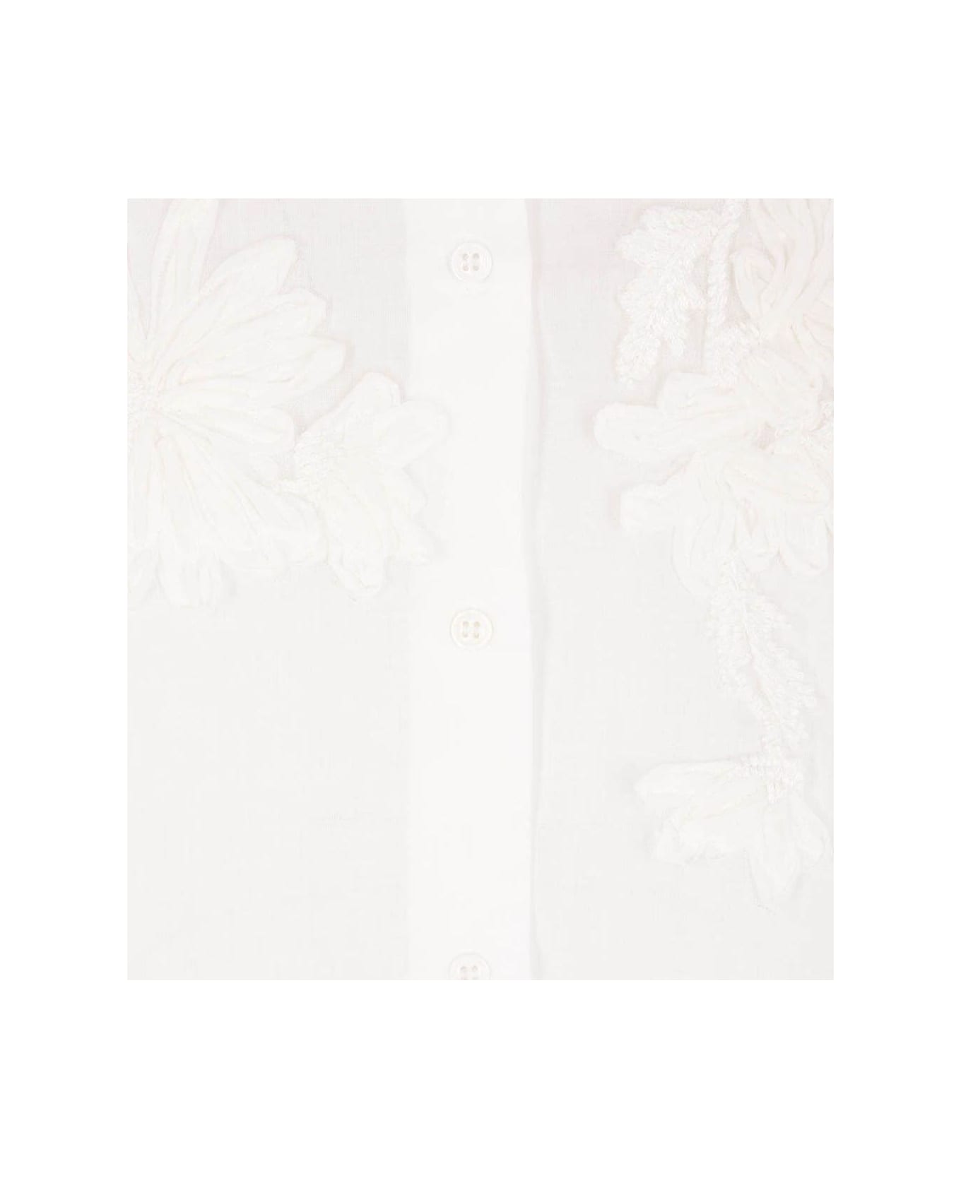 Ermanno Scervino Handmade Ribbon Floral Embroidery Oversized Muslin Shirt - Snow white