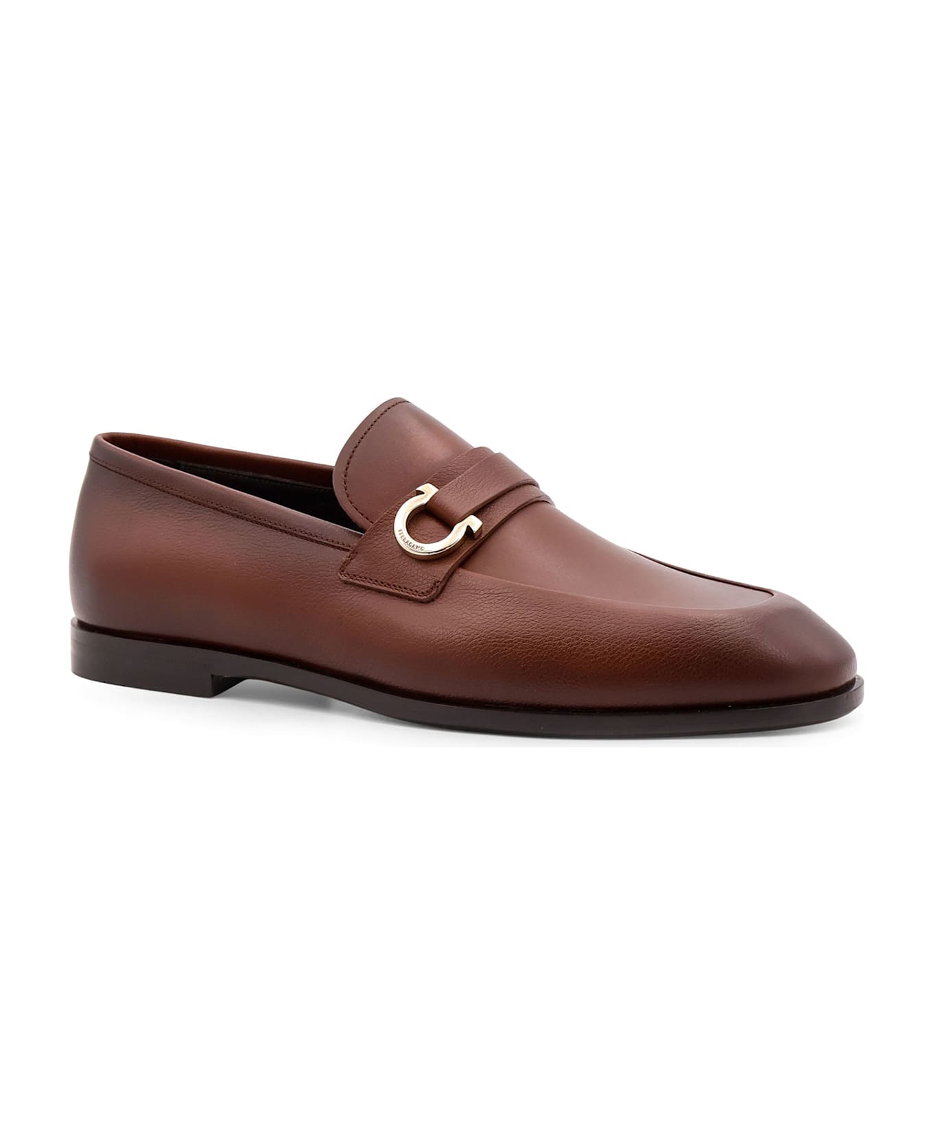 Ferragamo Florio Leather Loafer With Gancini Detail - Brown