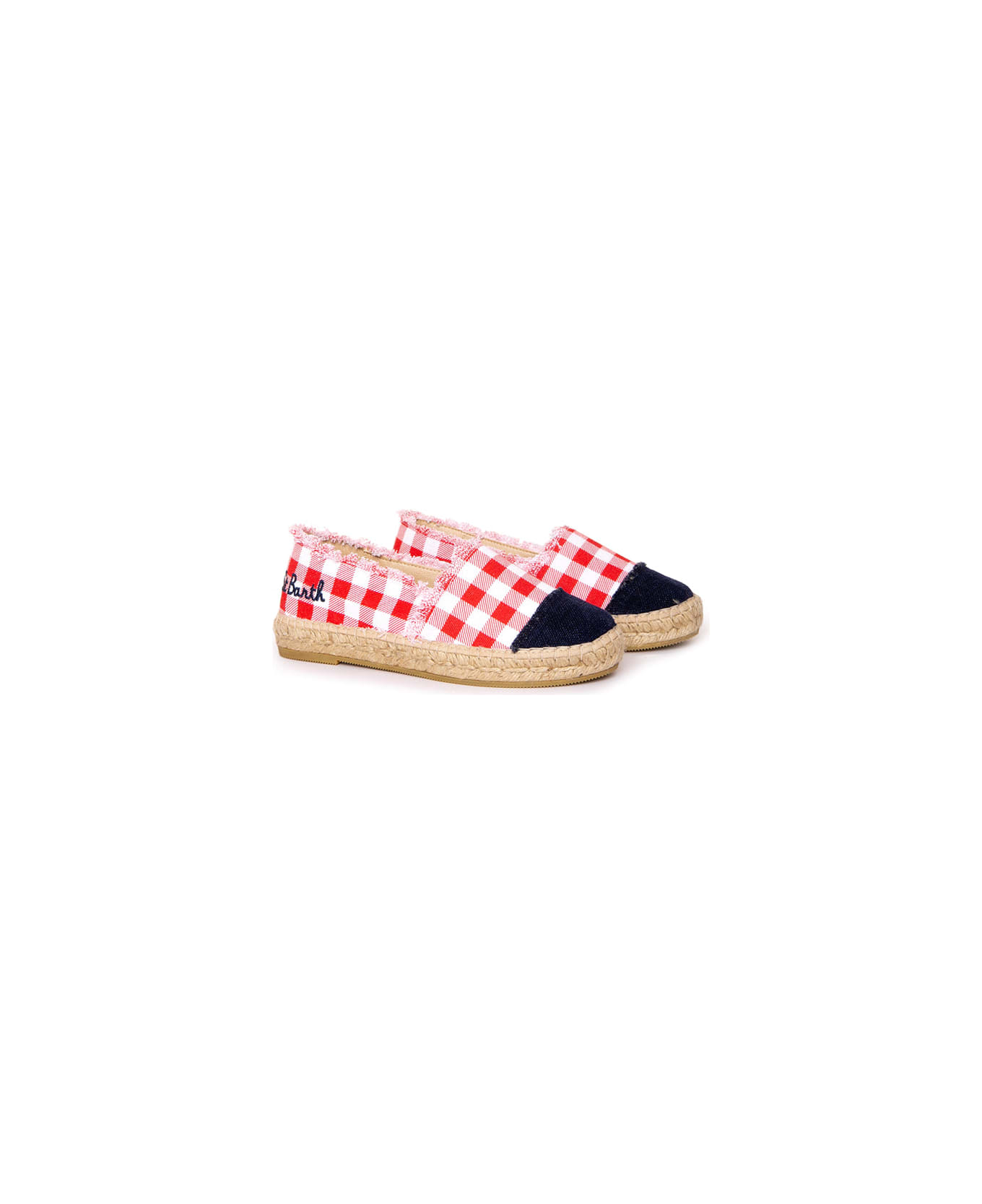 MC2 Saint Barth Gingham Canvas Espadrillas With Embroidery - RED