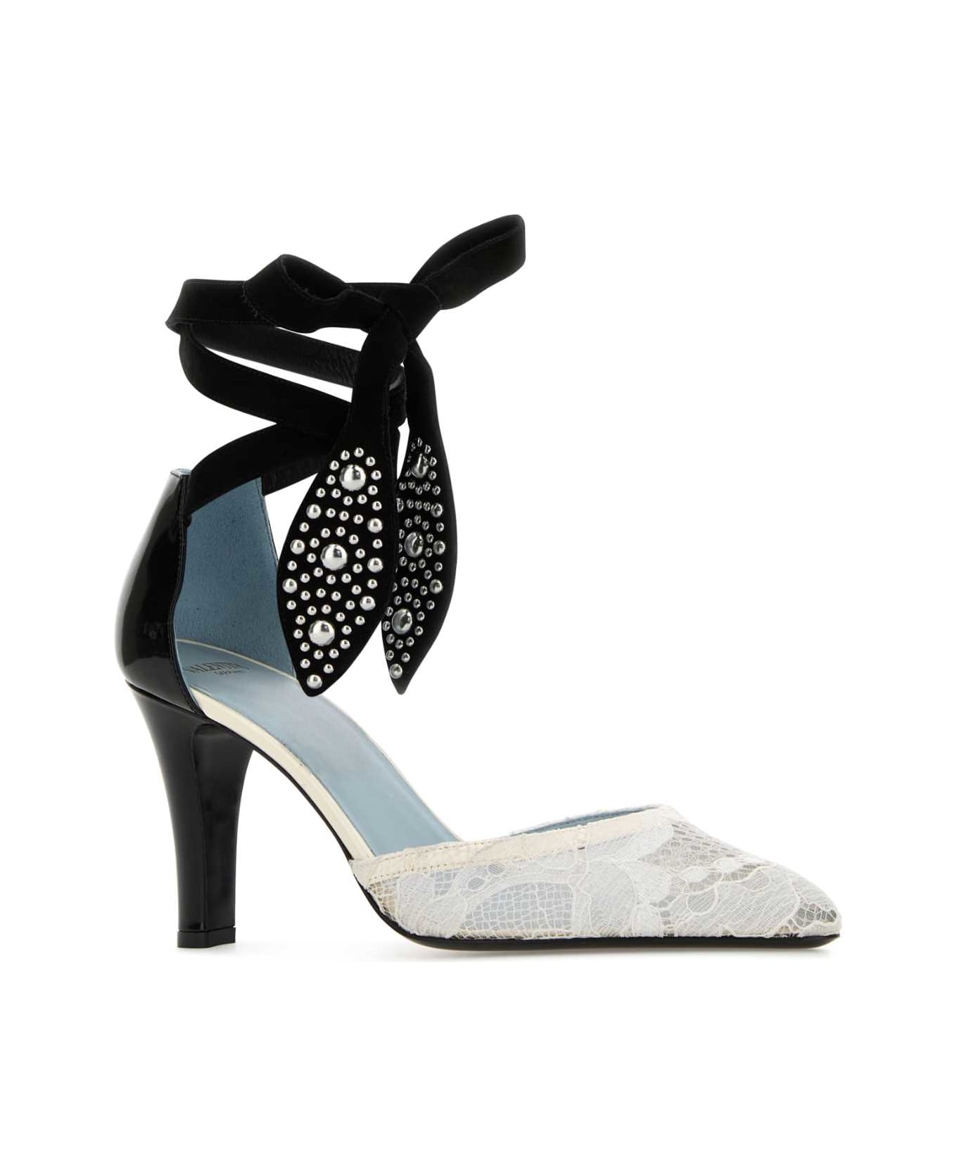 Valentino Garavani Two-tone Lace And Leather Foliefoliage Pumps - IVORYNUDENERO