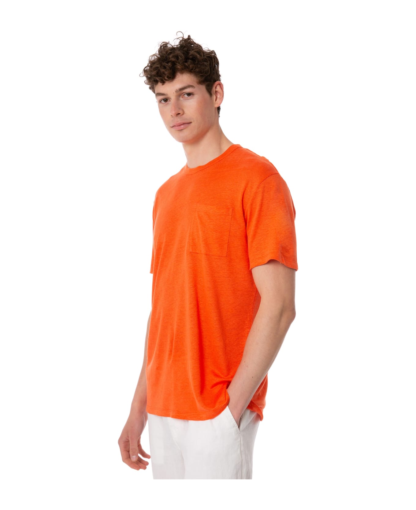MC2 Saint Barth Man Orange Linen Jersey T-shirt - ORANGE