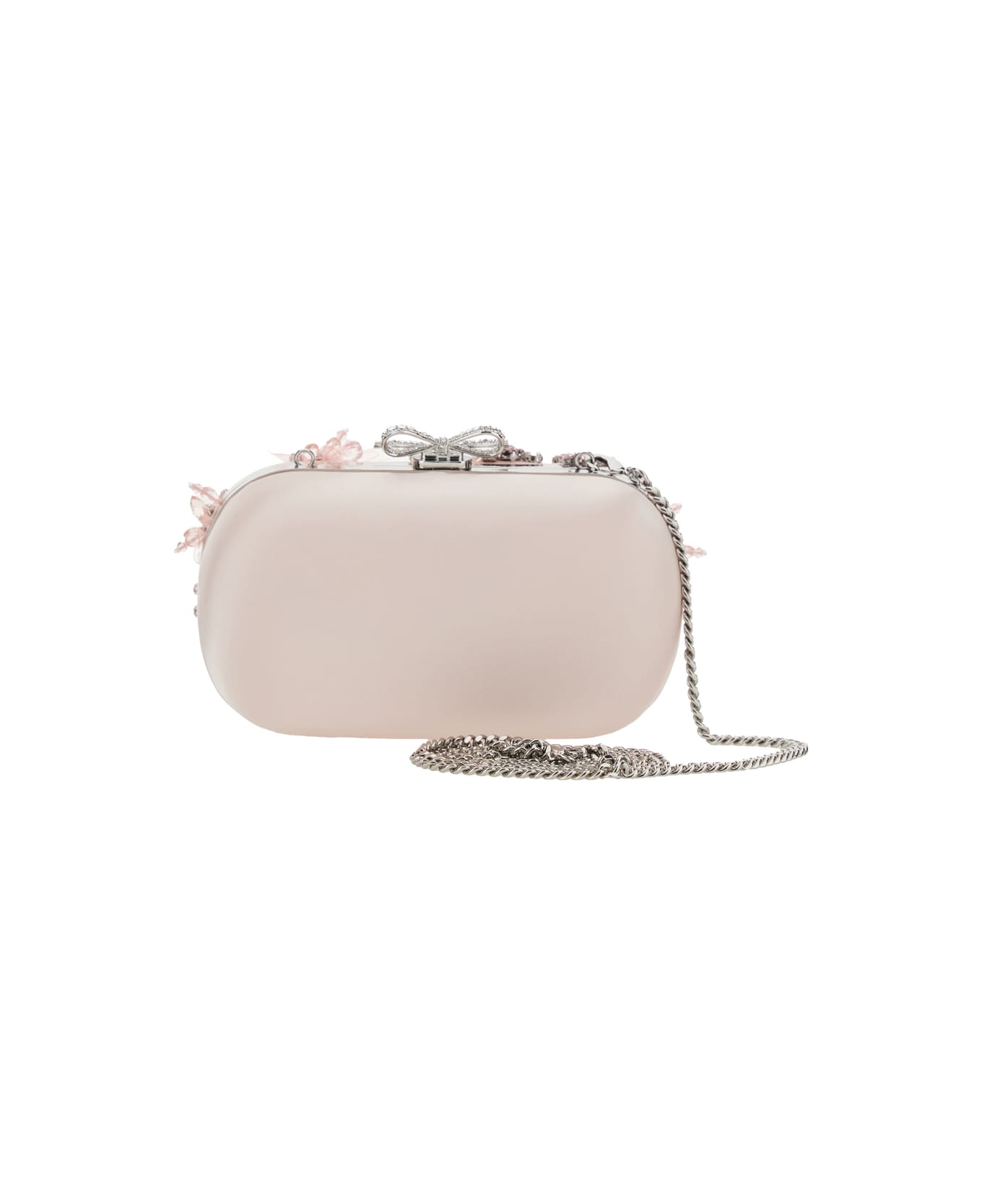 self-portrait Pink Clutch Bag With Floral Embellishment And Bow Detail In Tech Fabric And Metal Woman - Pink