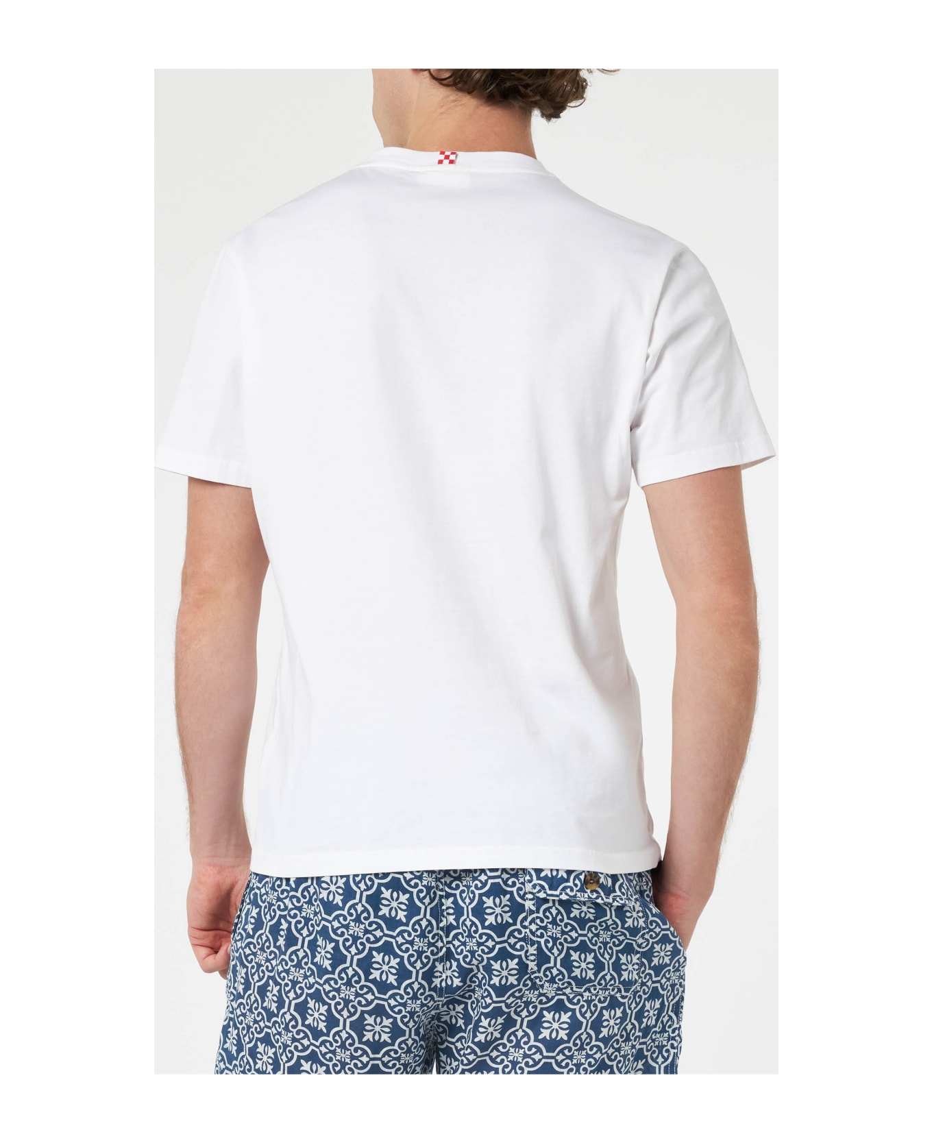 MC2 Saint Barth Man Cotton T-shirt With Me Ne Vado In Un Lambo Embroidery And Car Placed Print - WHITE