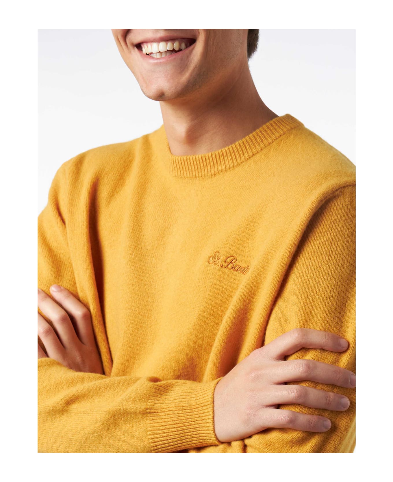 MC2 Saint Barth Ochre Yellow Sweater Regent In Lambswool - YELLOW