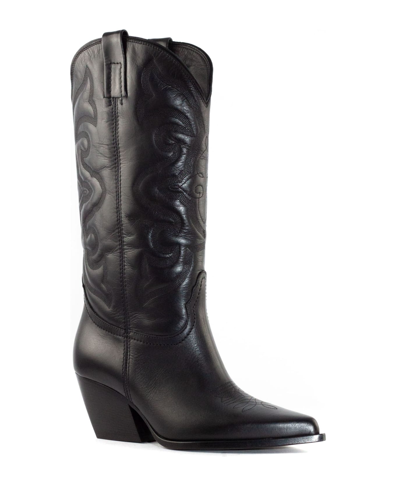 Elena Iachi Black Leather Texan Boots - Black