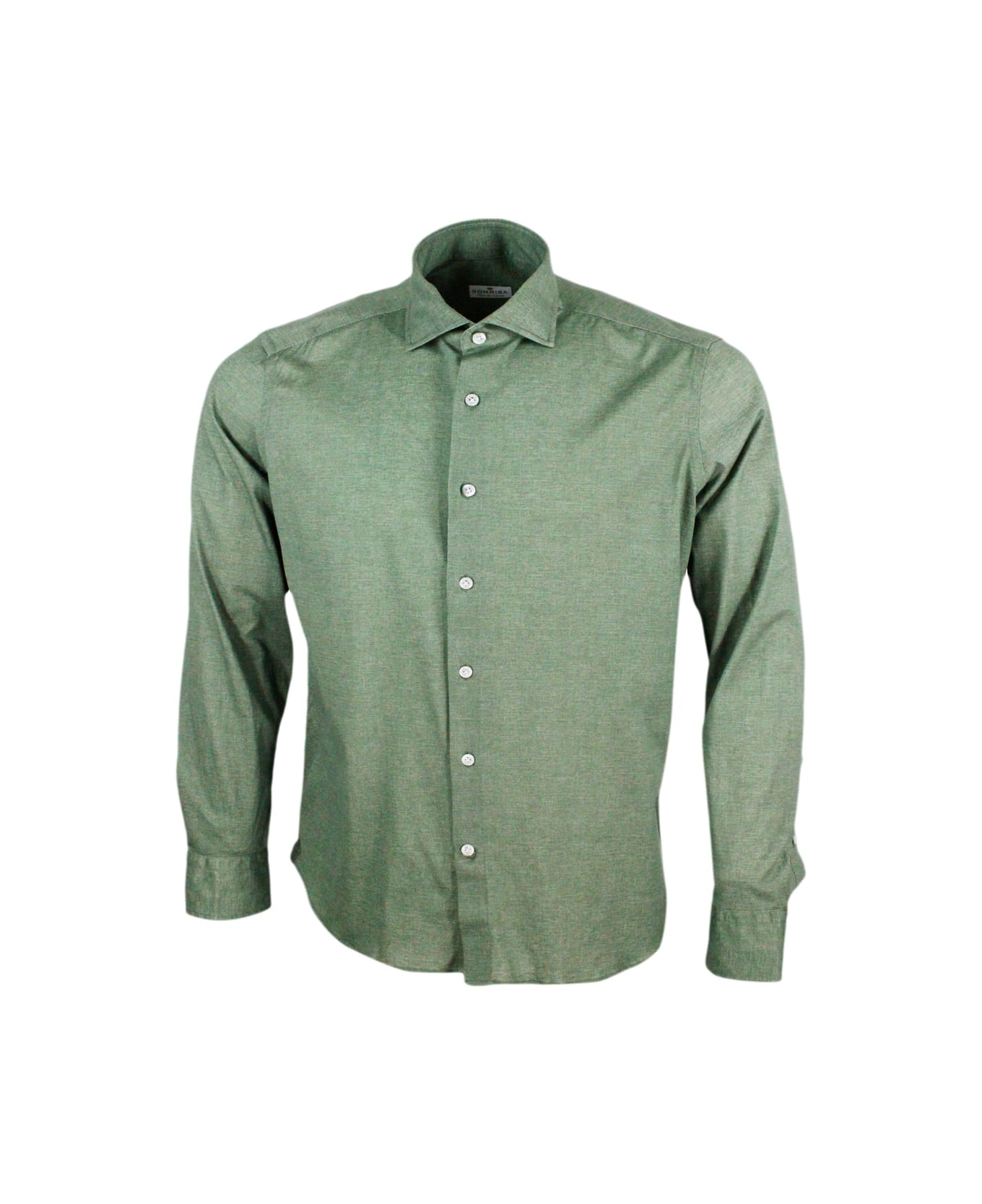Sonrisa Luxury Shirt In Soft, Precious And Very Fine Stretch Cotton Flower With French Collar In Two-tone Melange Print - Green シャツ