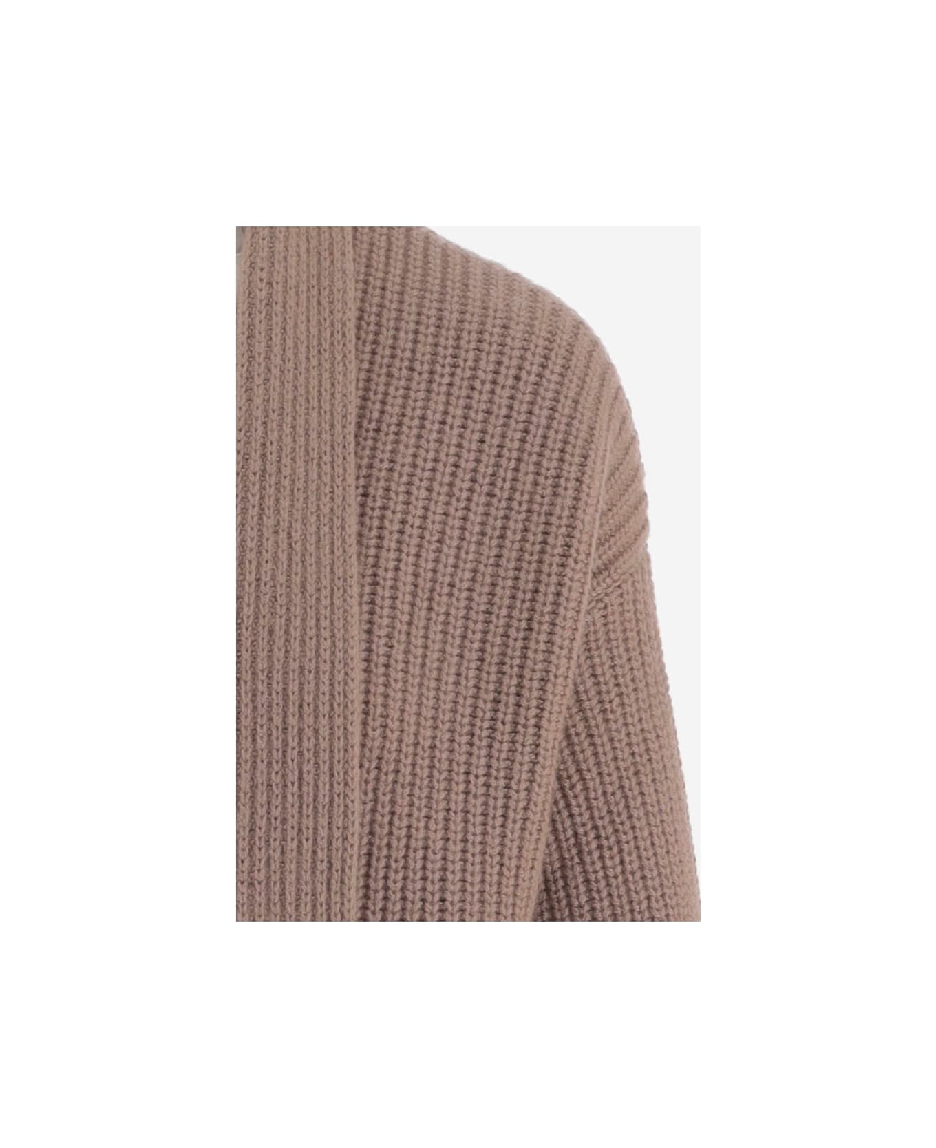 Bruno Manetti Cashmere Cardigan With Ribbed Knit - Beige