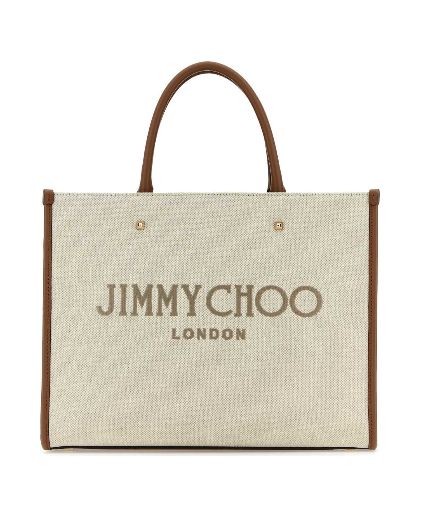 Jimmy Choo Sand Canvas Avenue M Shopping Bag - NATURALTAUPEDARKTANLIGHT トートバッグ
